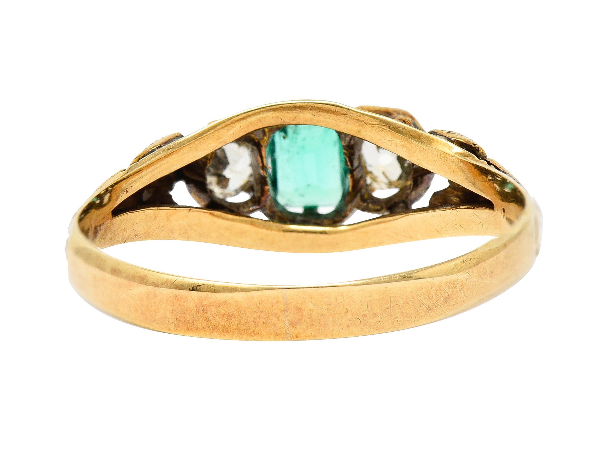 Art Nouveau 0.47 Emerald Diamond 14 Karat Gold Foliate Band RingRing - Wilson's Estate Jewelry