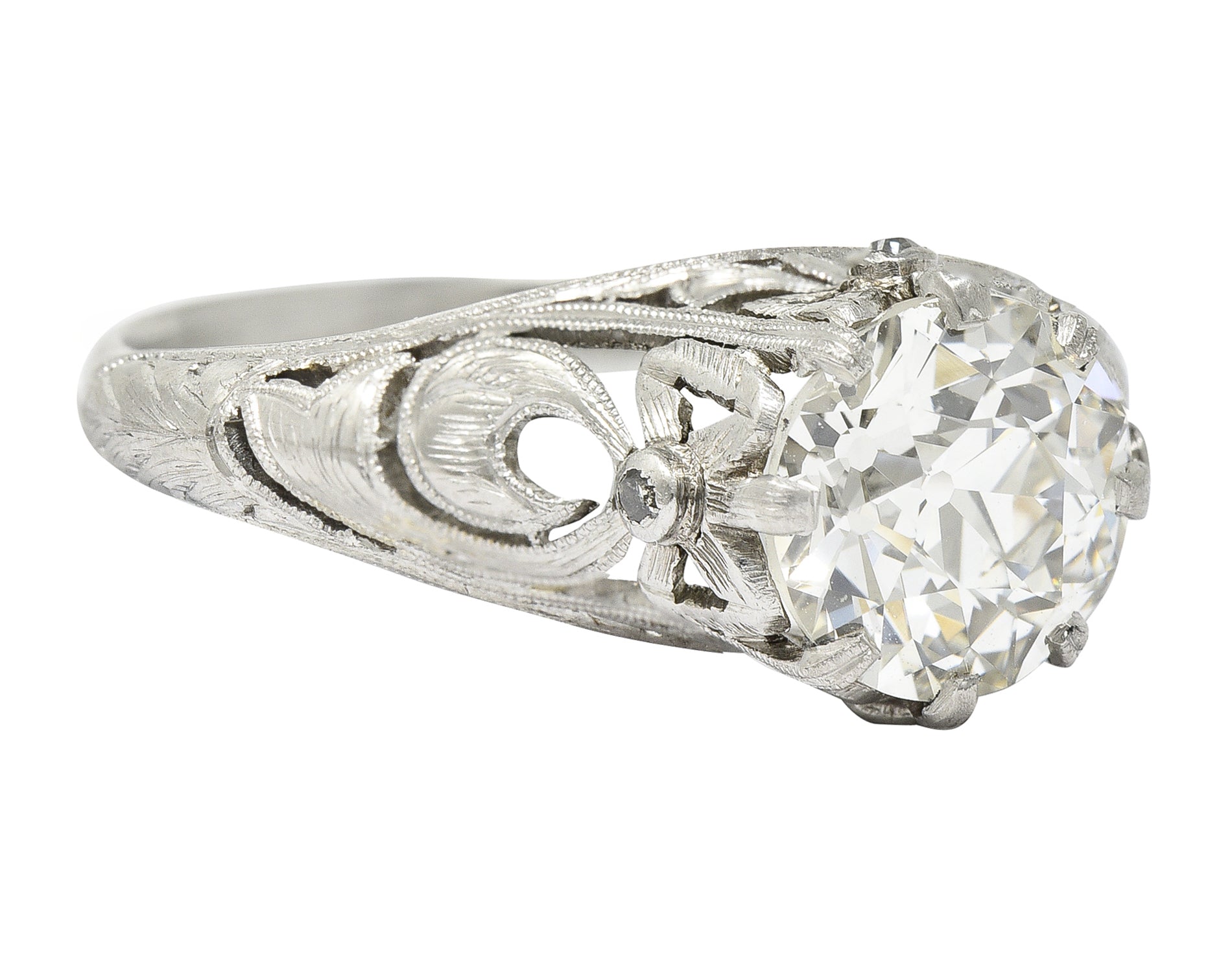 Belle Époque Antique 1.88 CTW Diamond Platinum Bow Engagement Ring GIA Wilson's Estate Jewelry