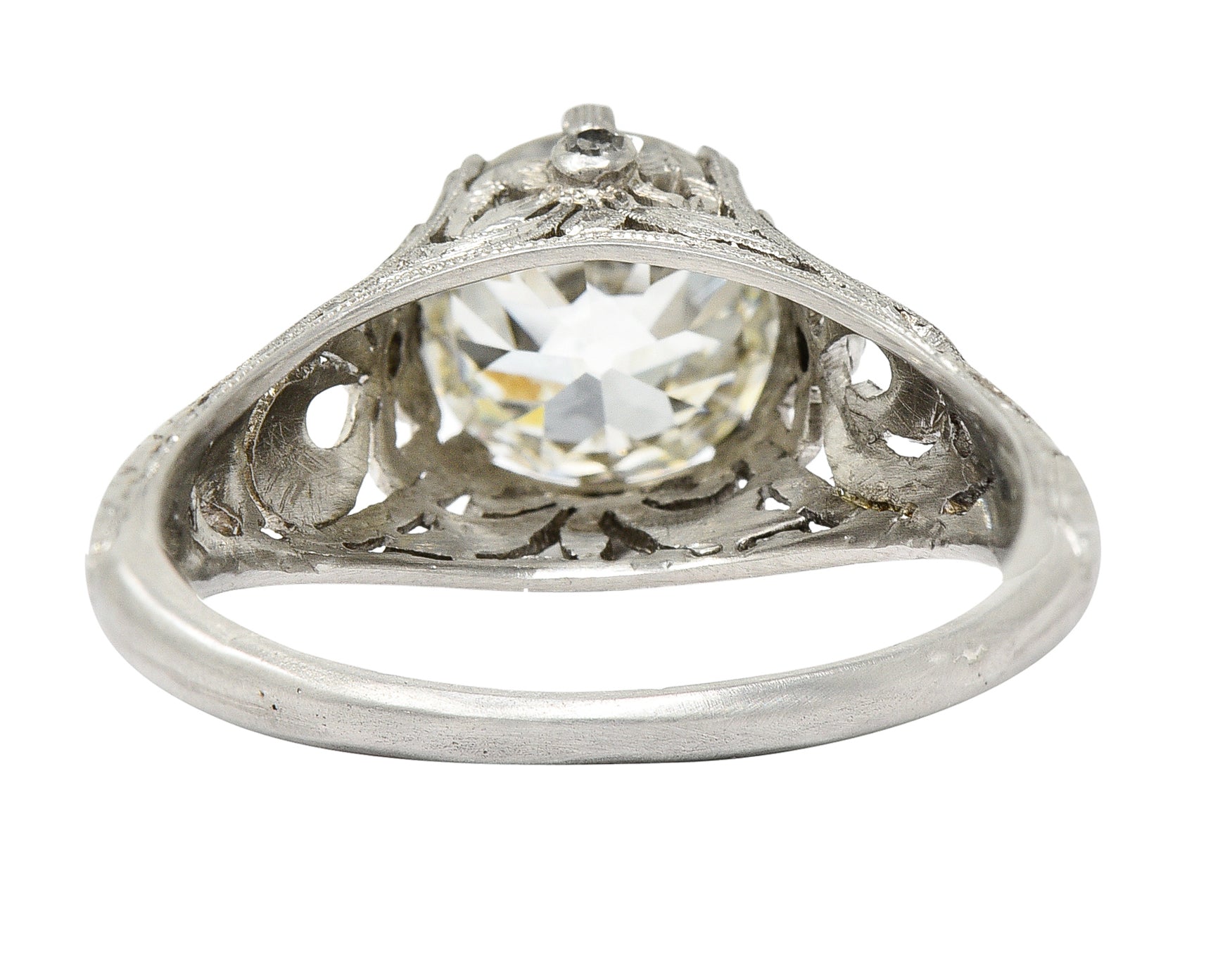 Belle Époque Antique 1.88 CTW Diamond Platinum Bow Engagement Ring GIA Wilson's Estate Jewelry