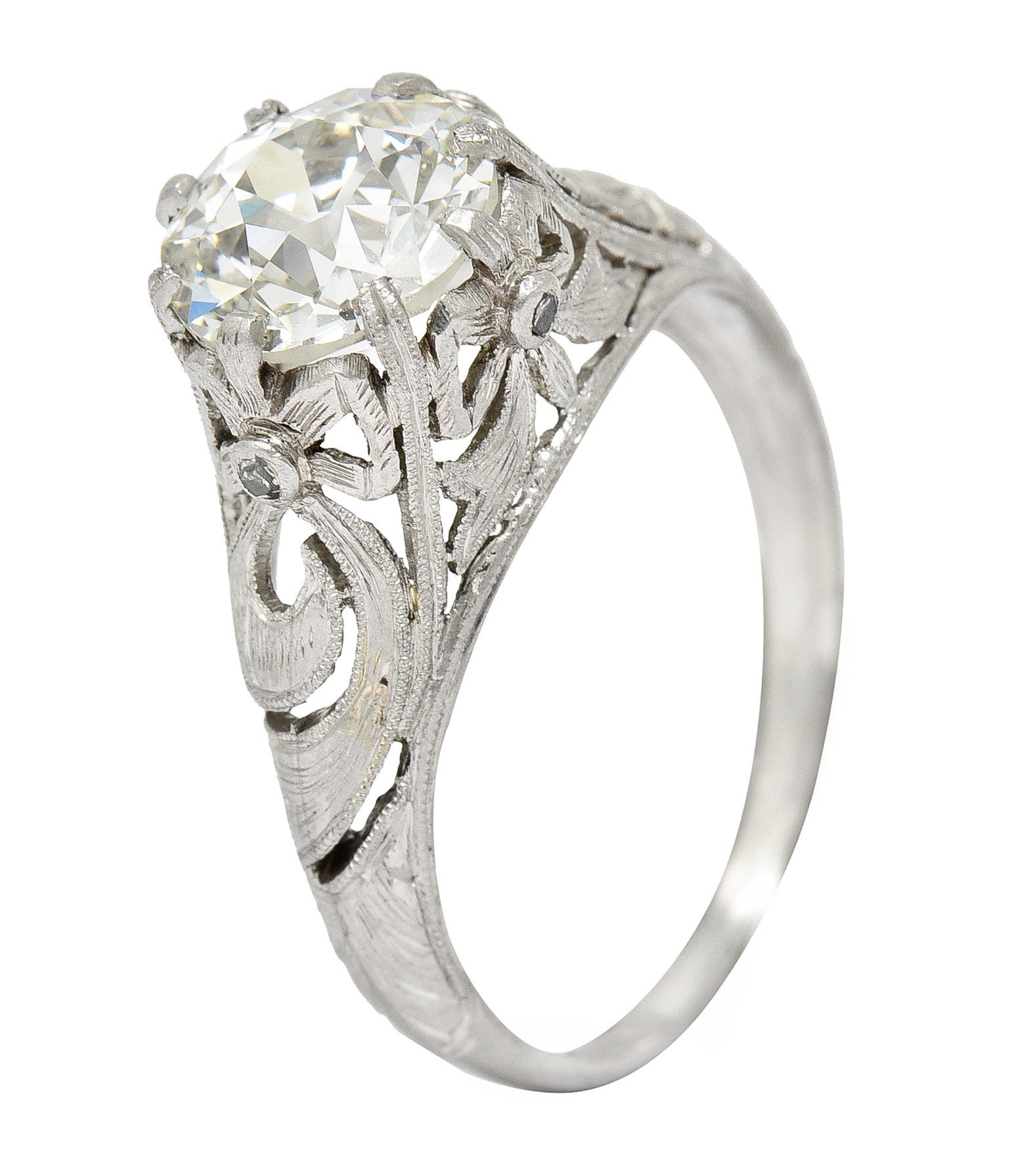 Belle Époque Antique 1.88 CTW Diamond Platinum Bow Engagement Ring GIA Wilson's Estate Jewelry