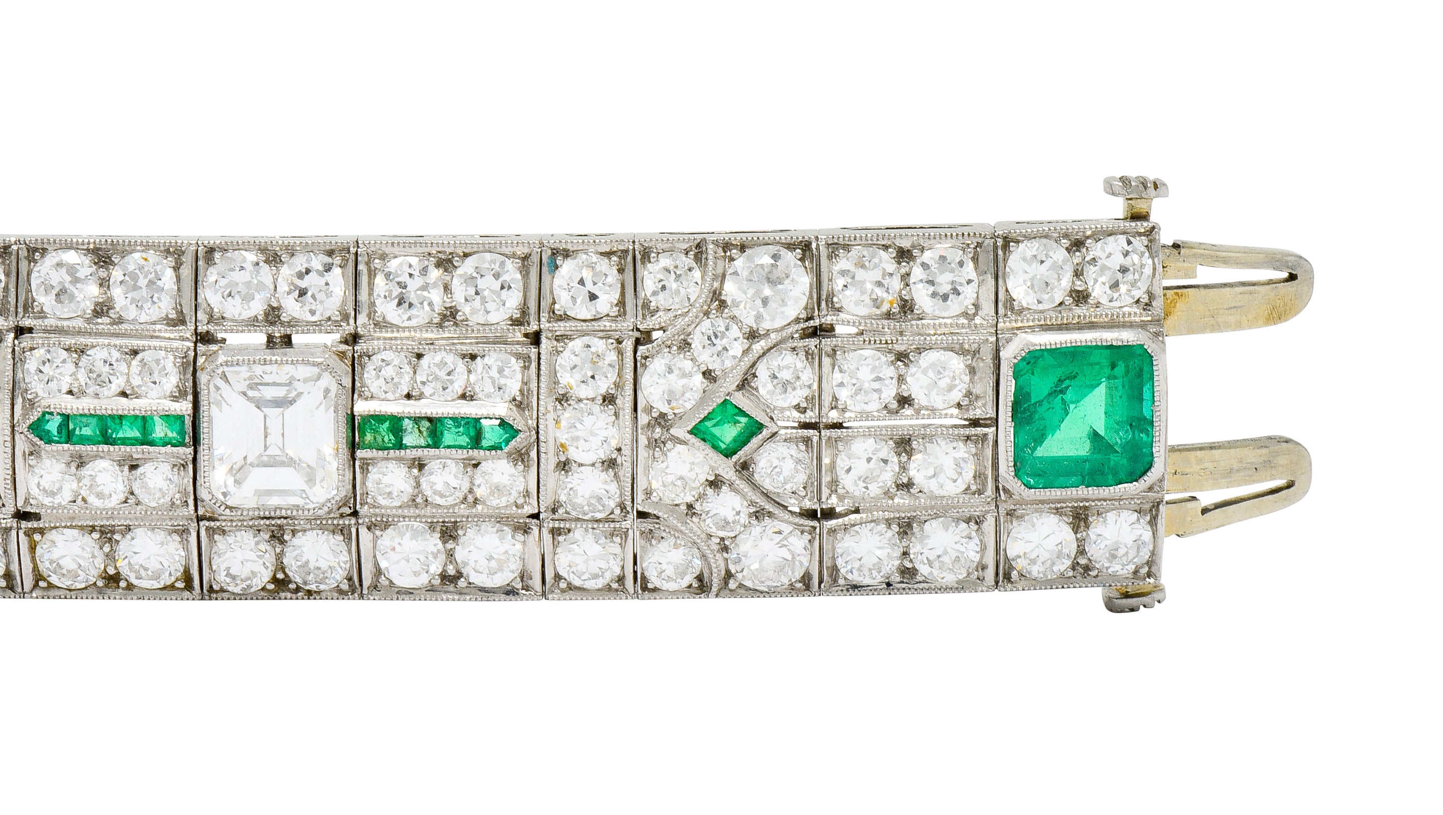 Exceptional Art Deco 23.96 CTW Diamond Emerald Platinum Geometric Link Bracelet - Wilson's Estate Jewelry