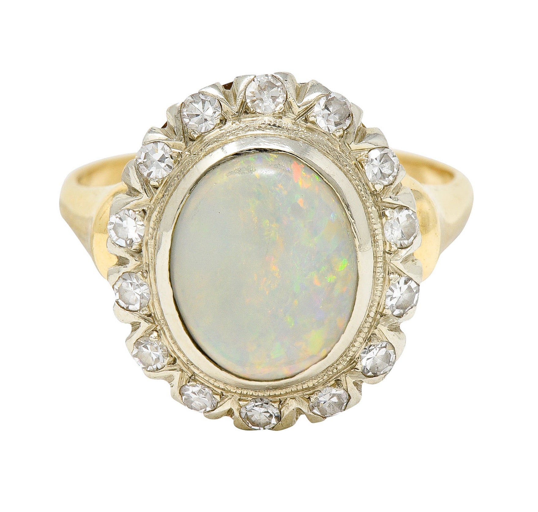 Art Deco Jelly Opal Diamond 14 Karat Two-Tone Gold Cluster RingRing - Wilson's Estate Jewelry