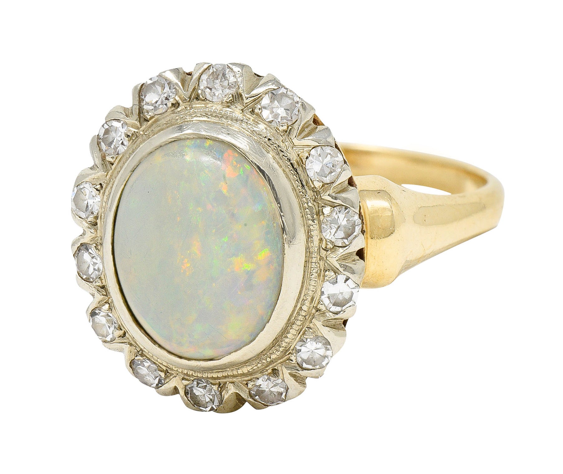 Art Deco Jelly Opal Diamond 14 Karat Two-Tone Gold Cluster RingRing - Wilson's Estate Jewelry