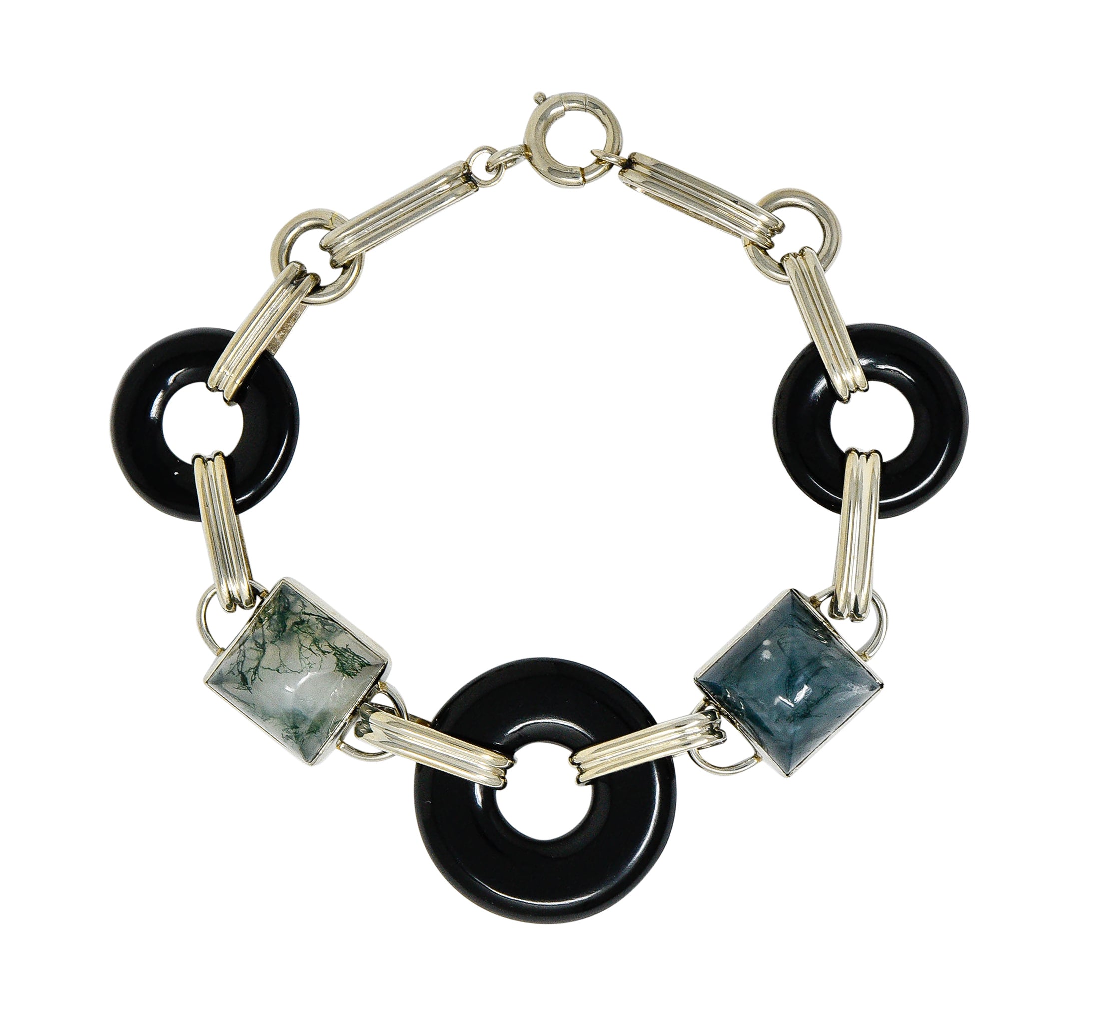 Art Deco Onyx Moss Agate 14 Karat Gold Link Bracelet Circa 1930bracelet - Wilson's Estate Jewelry