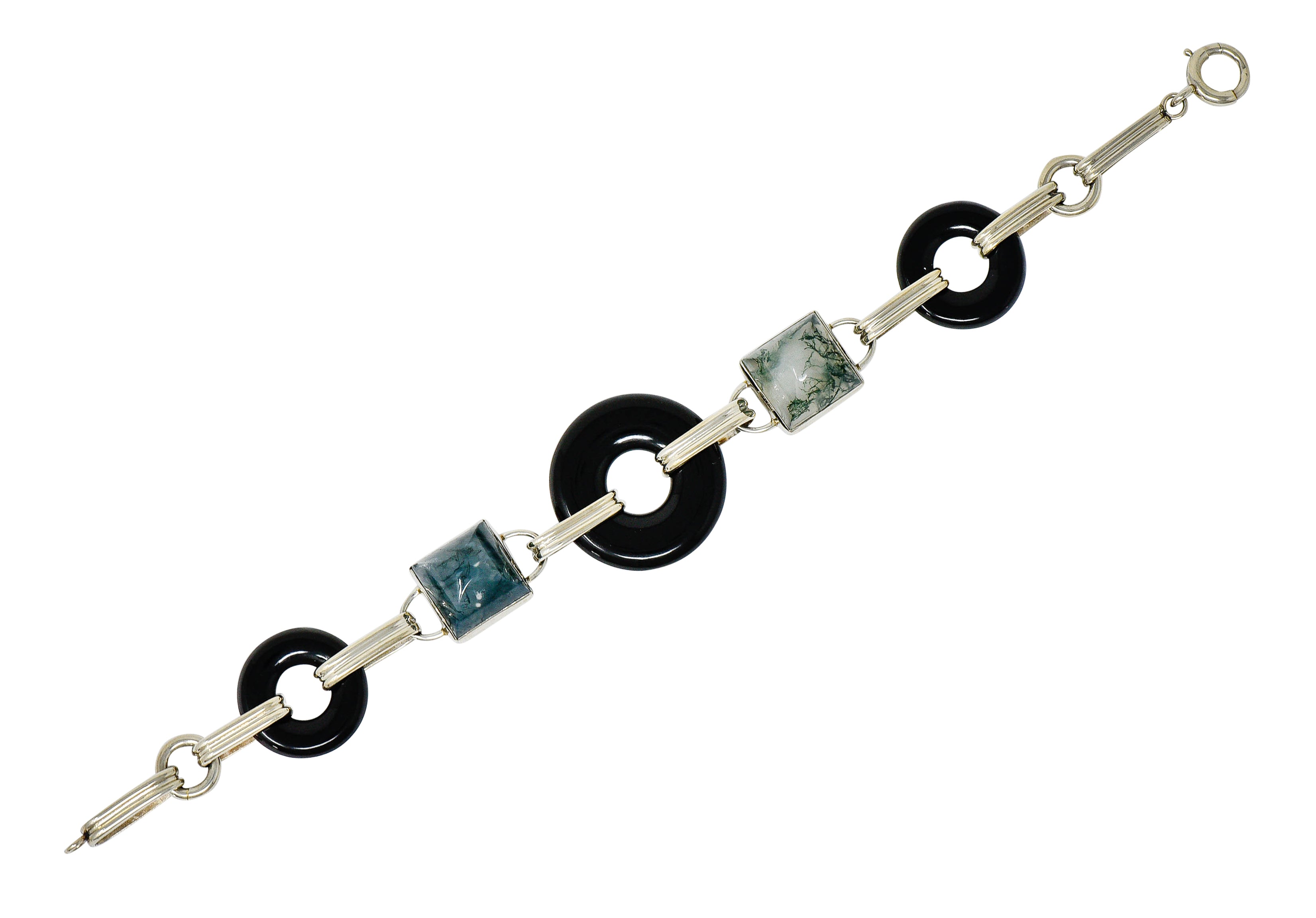 Art Deco Onyx Moss Agate 14 Karat Gold Link Bracelet Circa 1930bracelet - Wilson's Estate Jewelry