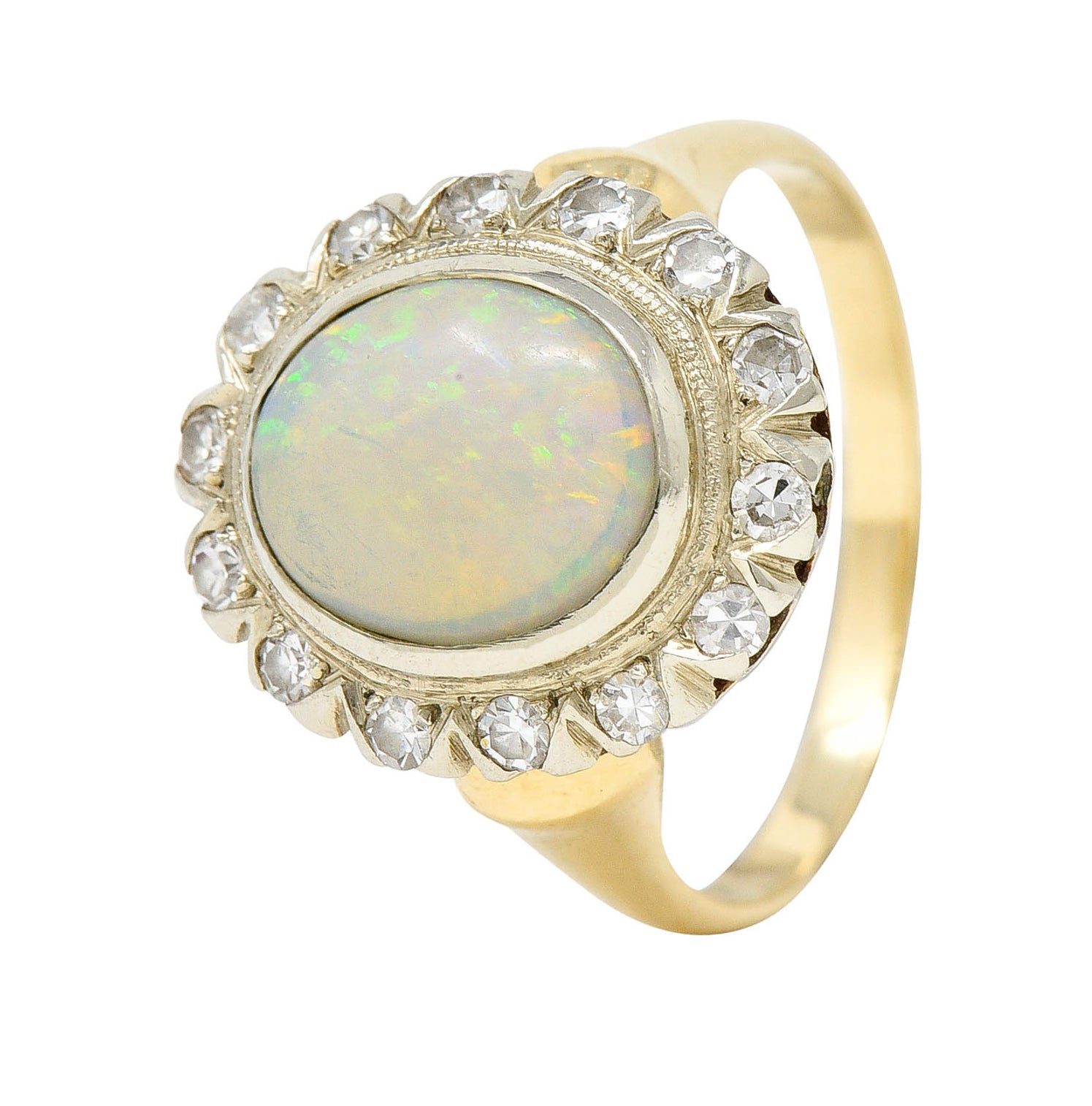 Art Deco Jelly Opal Diamond 14 Karat Two-Tone Gold Cluster RingRing - Wilson's Estate Jewelry