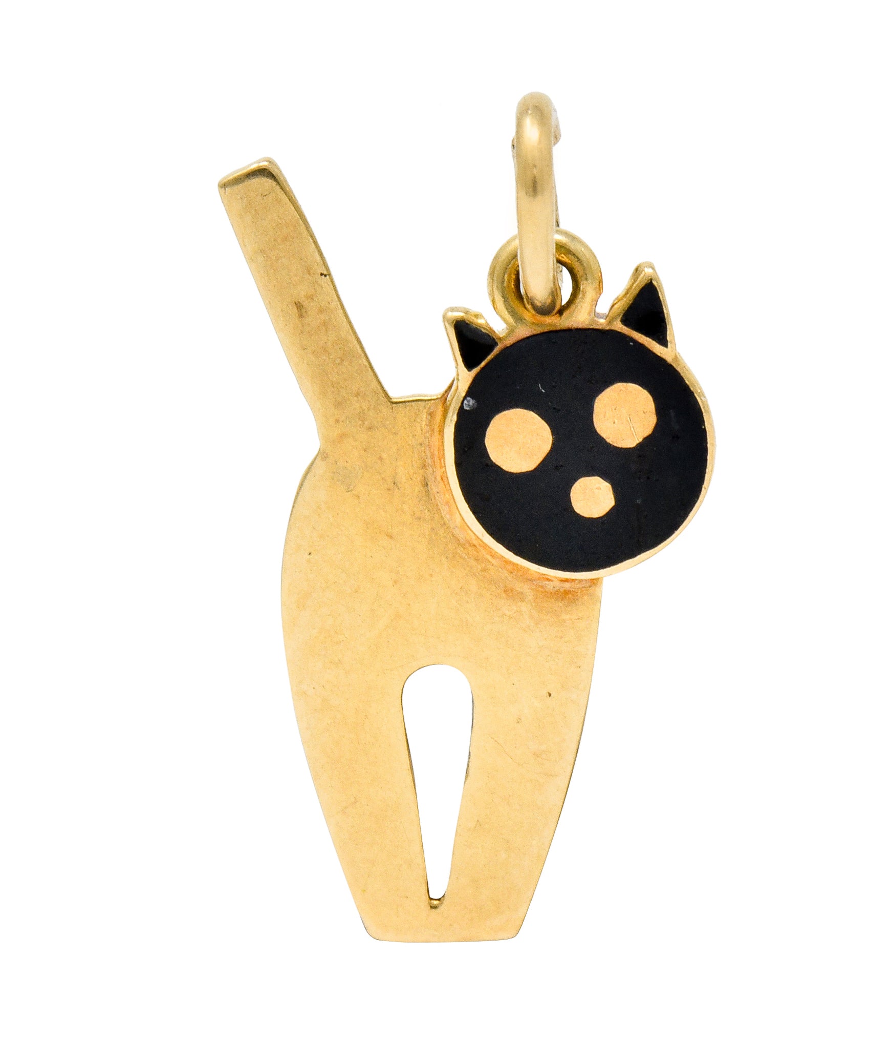 Art Nouveau Enamel 14 Karat Gold Articulated Cat Charm - Wilson's Estate Jewelry