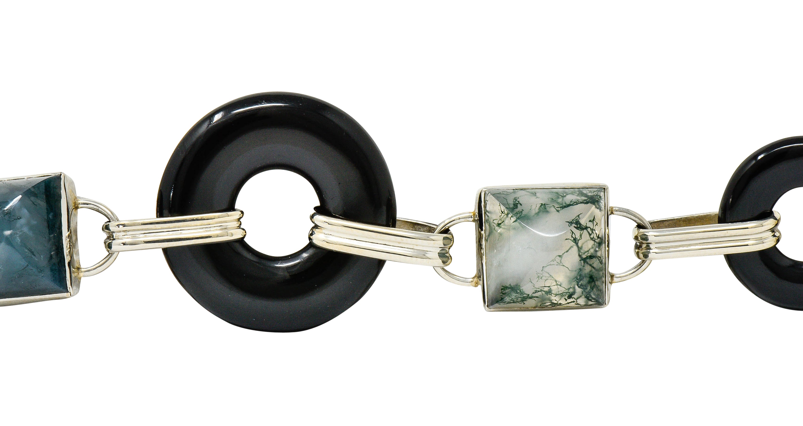 Art Deco Onyx Moss Agate 14 Karat Gold Link Bracelet Circa 1930bracelet - Wilson's Estate Jewelry