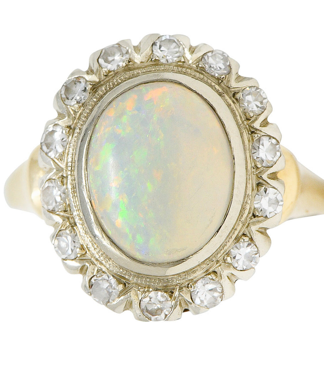 Art Deco Jelly Opal Diamond 14 Karat Two-Tone Gold Cluster RingRing - Wilson's Estate Jewelry