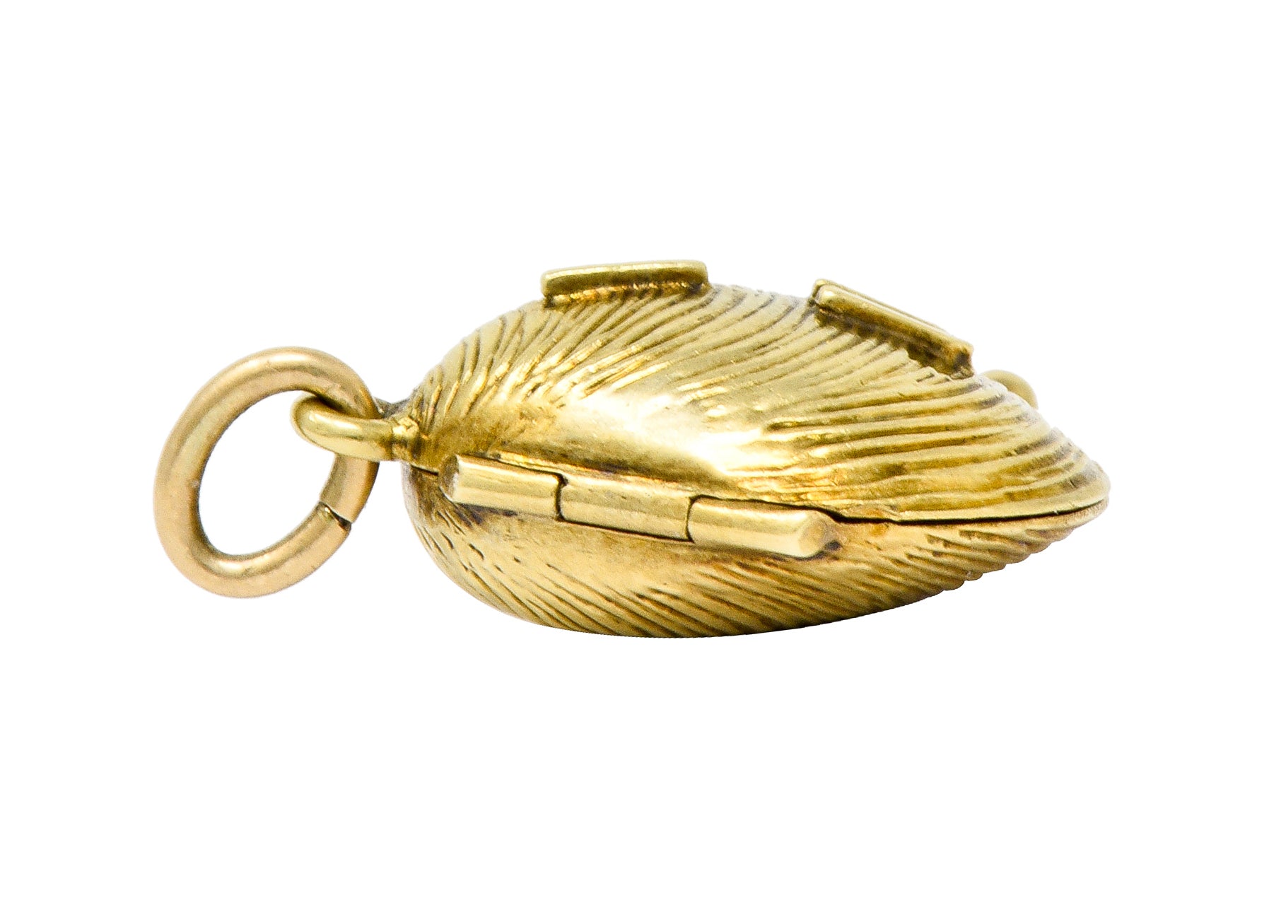 Art Nouveau Pearl 14 Karat Gold I Shell Love You Forever Clamshell Charm - Wilson's Estate Jewelry