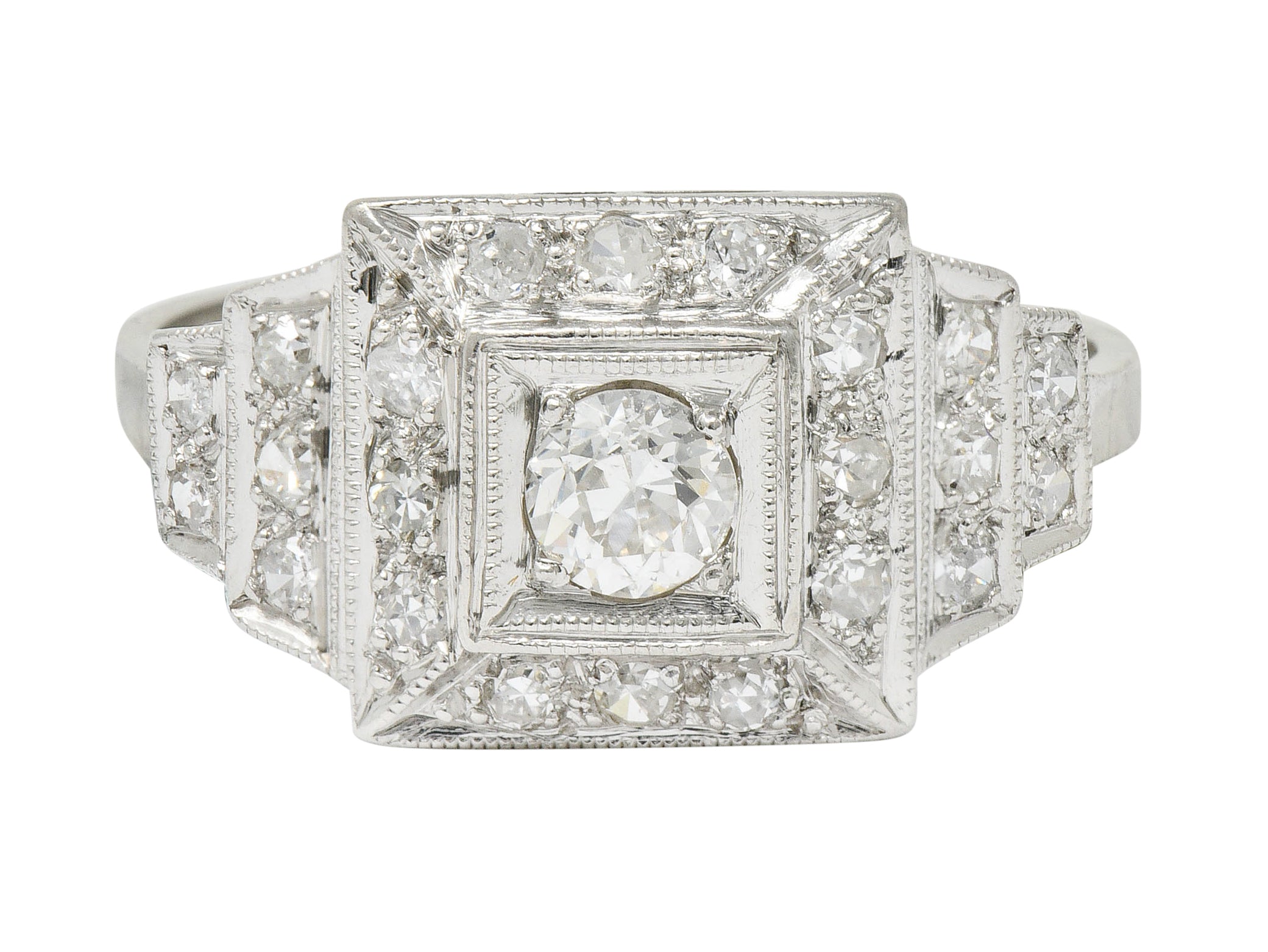 Art Deco 0.70 CTW Diamond Platinum Square Stepped Engagement RingRing - Wilson's Estate Jewelry