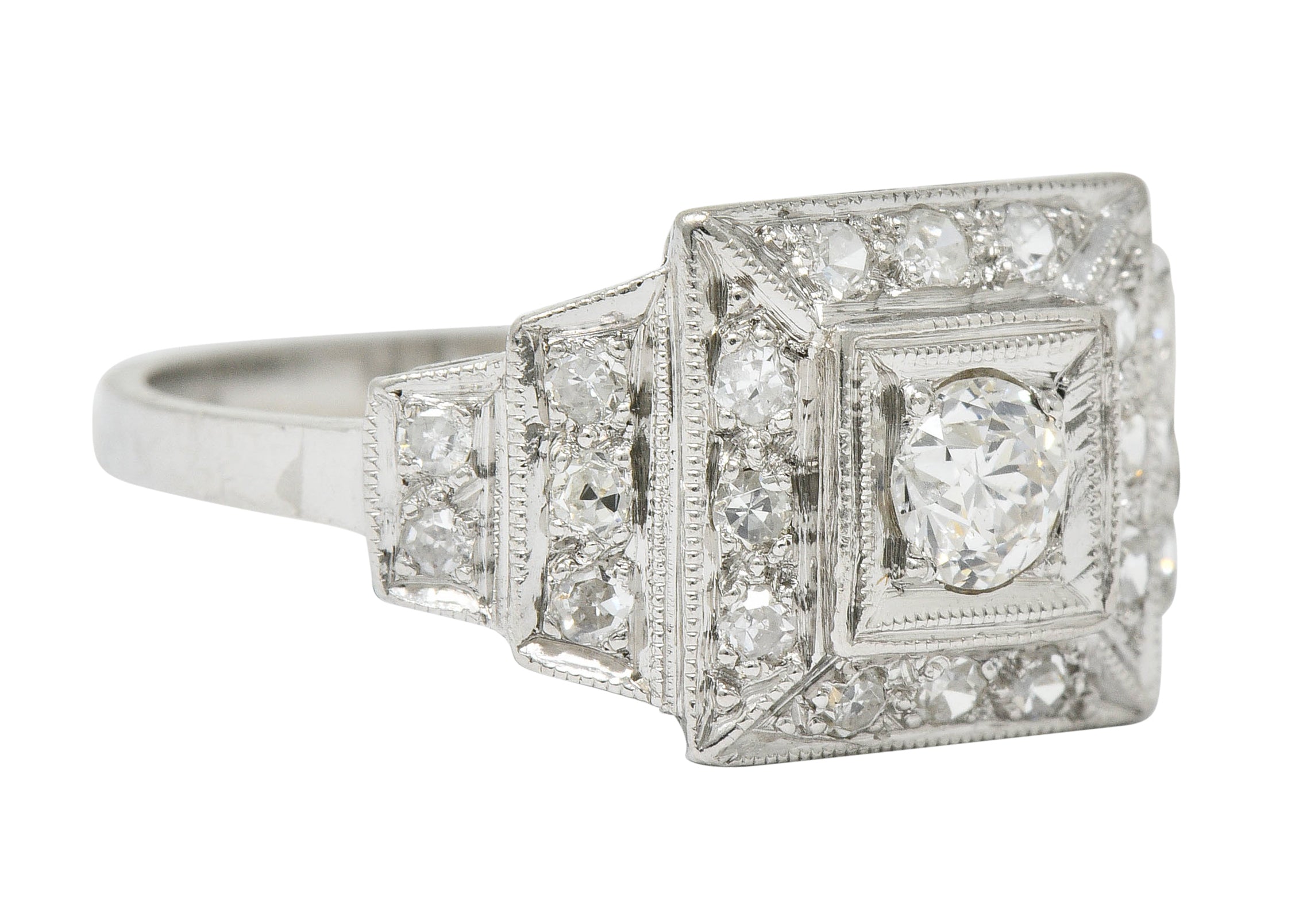 Art Deco 0.70 CTW Diamond Platinum Square Stepped Engagement RingRing - Wilson's Estate Jewelry