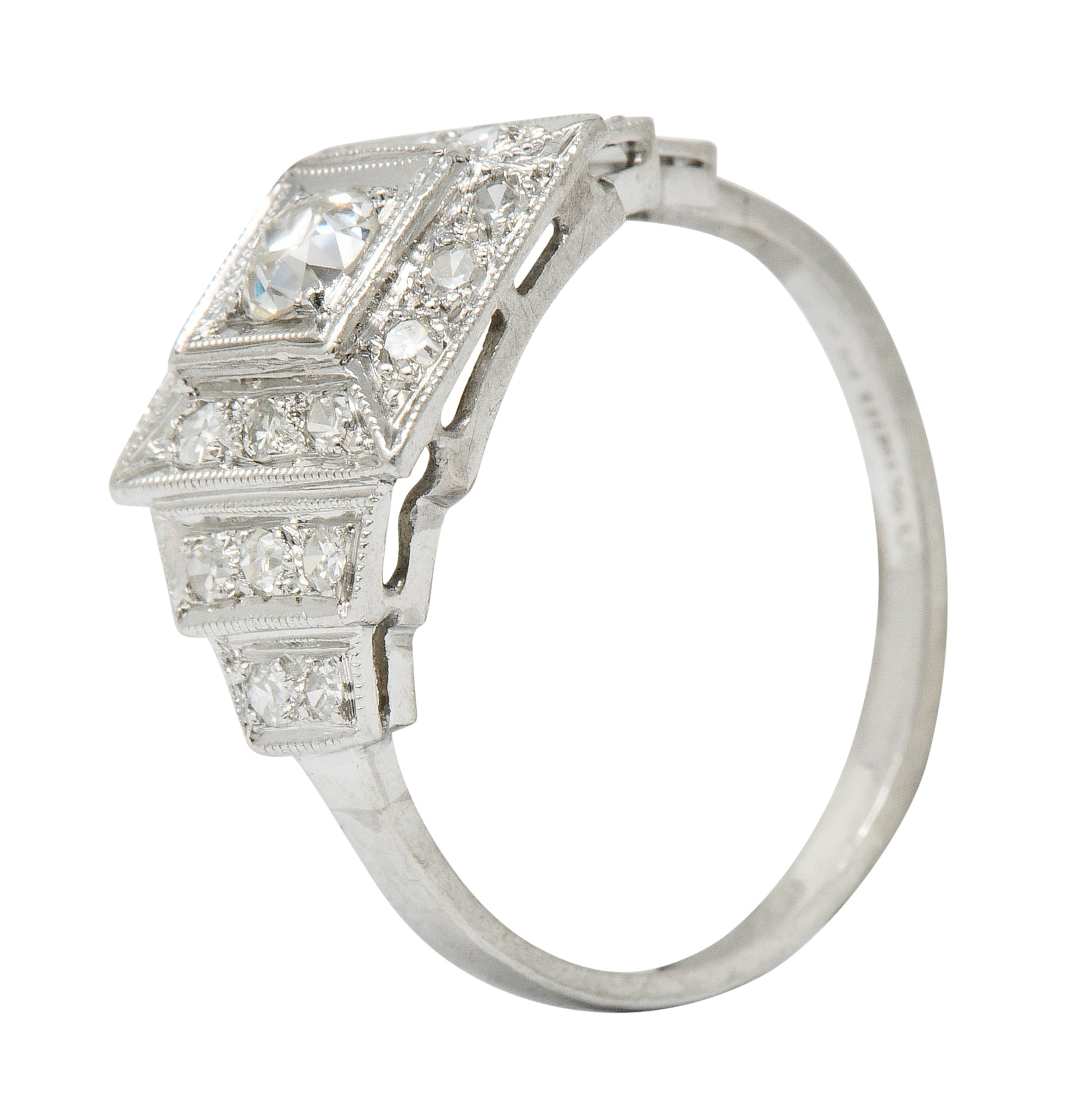 Art Deco 0.70 CTW Diamond Platinum Square Stepped Engagement RingRing - Wilson's Estate Jewelry