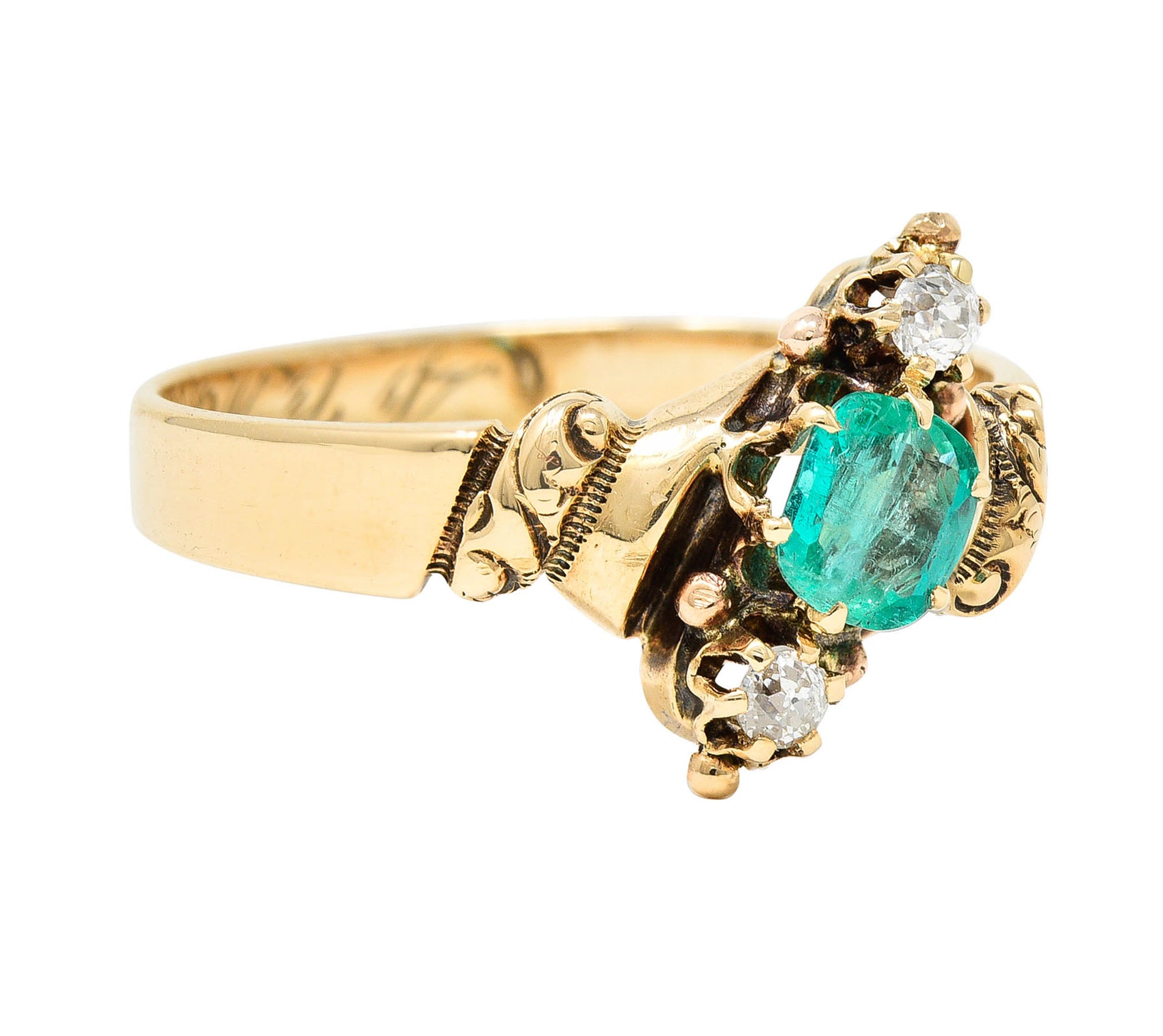 1890's Allsopp Bros. 0.55 CTW Emerald Diamond 14 Karat Gold Three Stone RingRing - Wilson's Estate Jewelry