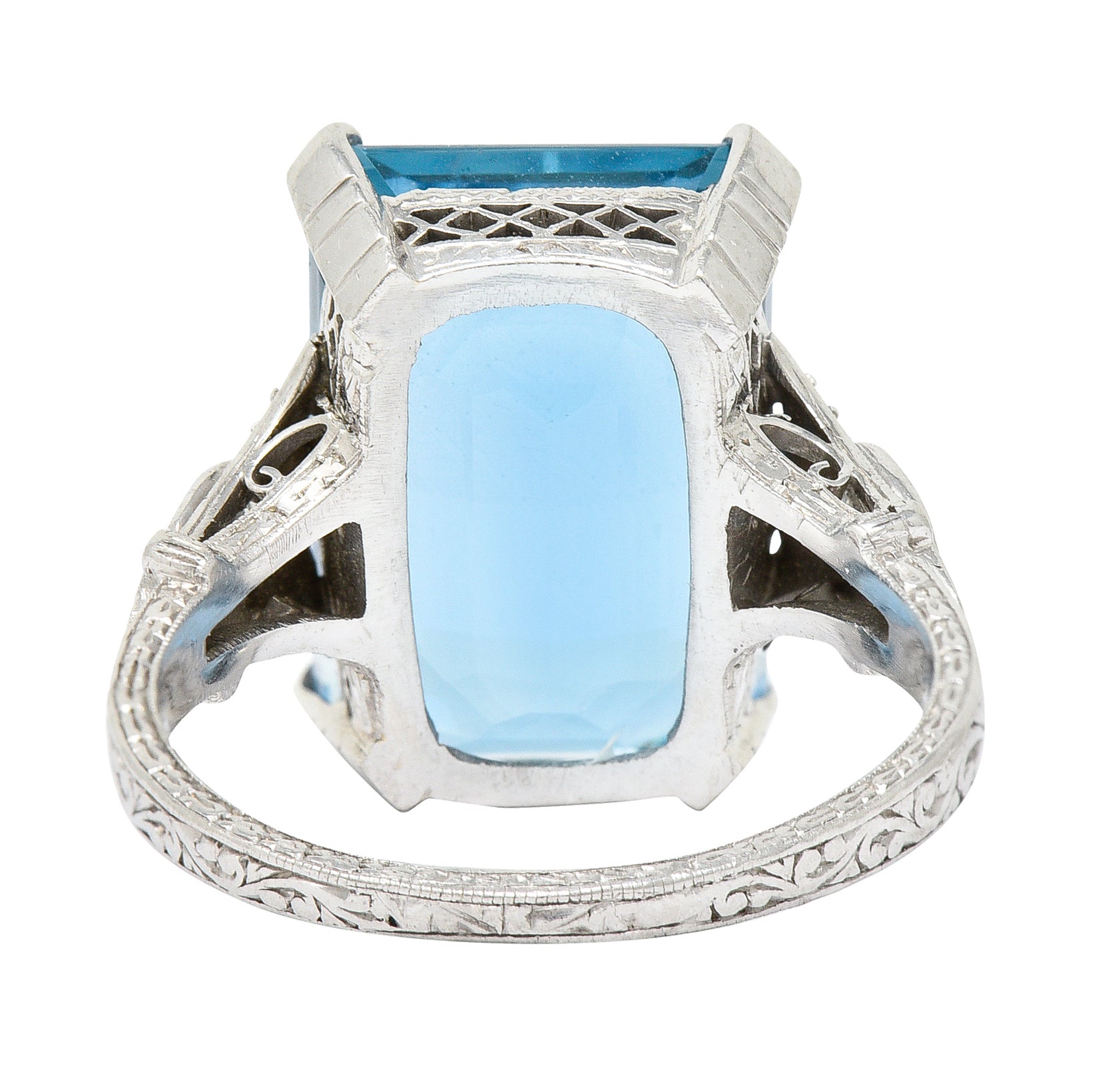 Art Deco 11.67 CTW Aquamarine Diamond Platinum Cocktail Ring Wilson's Estate Jewelry