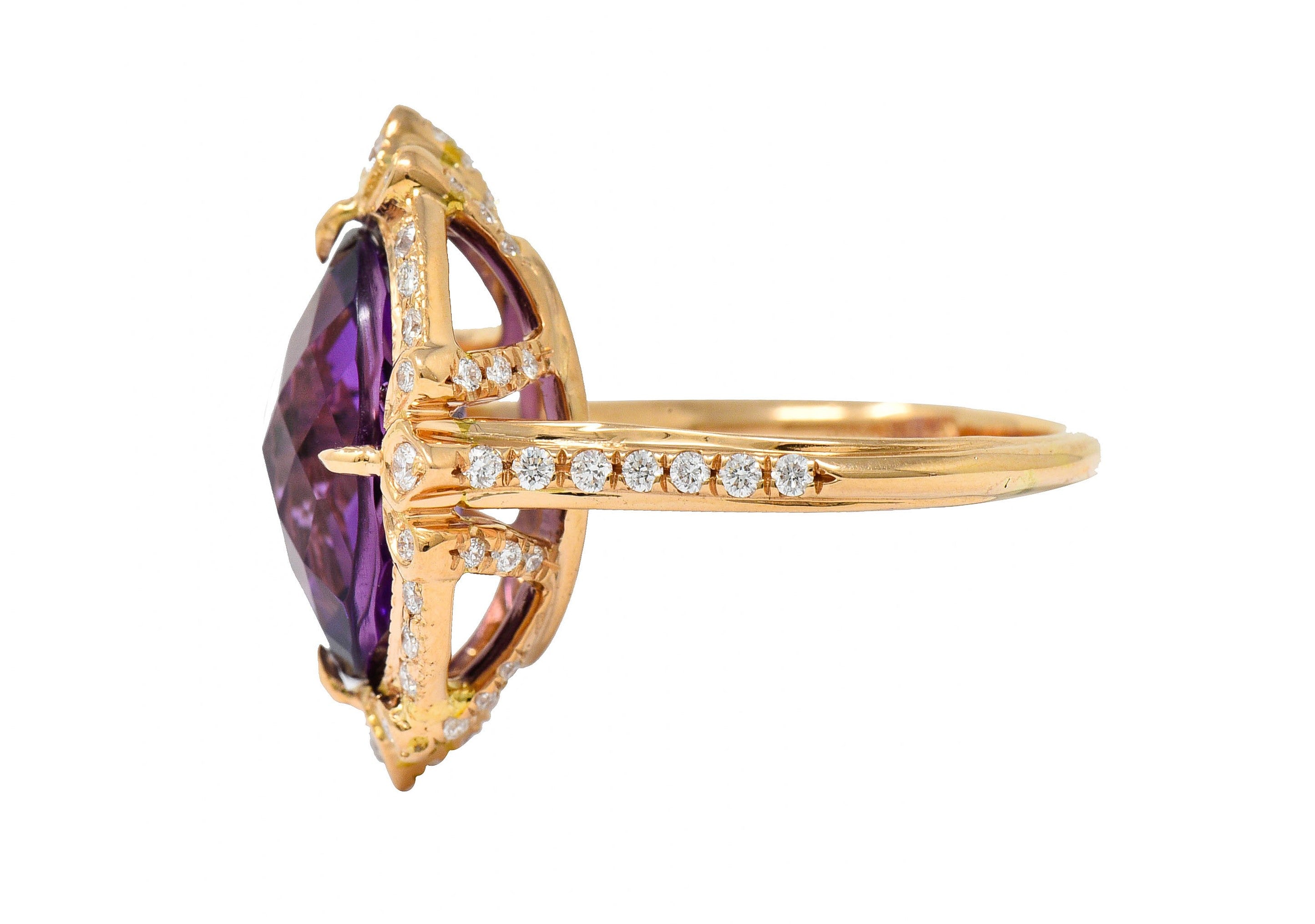 Romantic Amethyst Diamond 18 Karat Rose Gold Cocktail RingRing - Wilson's Estate Jewelry