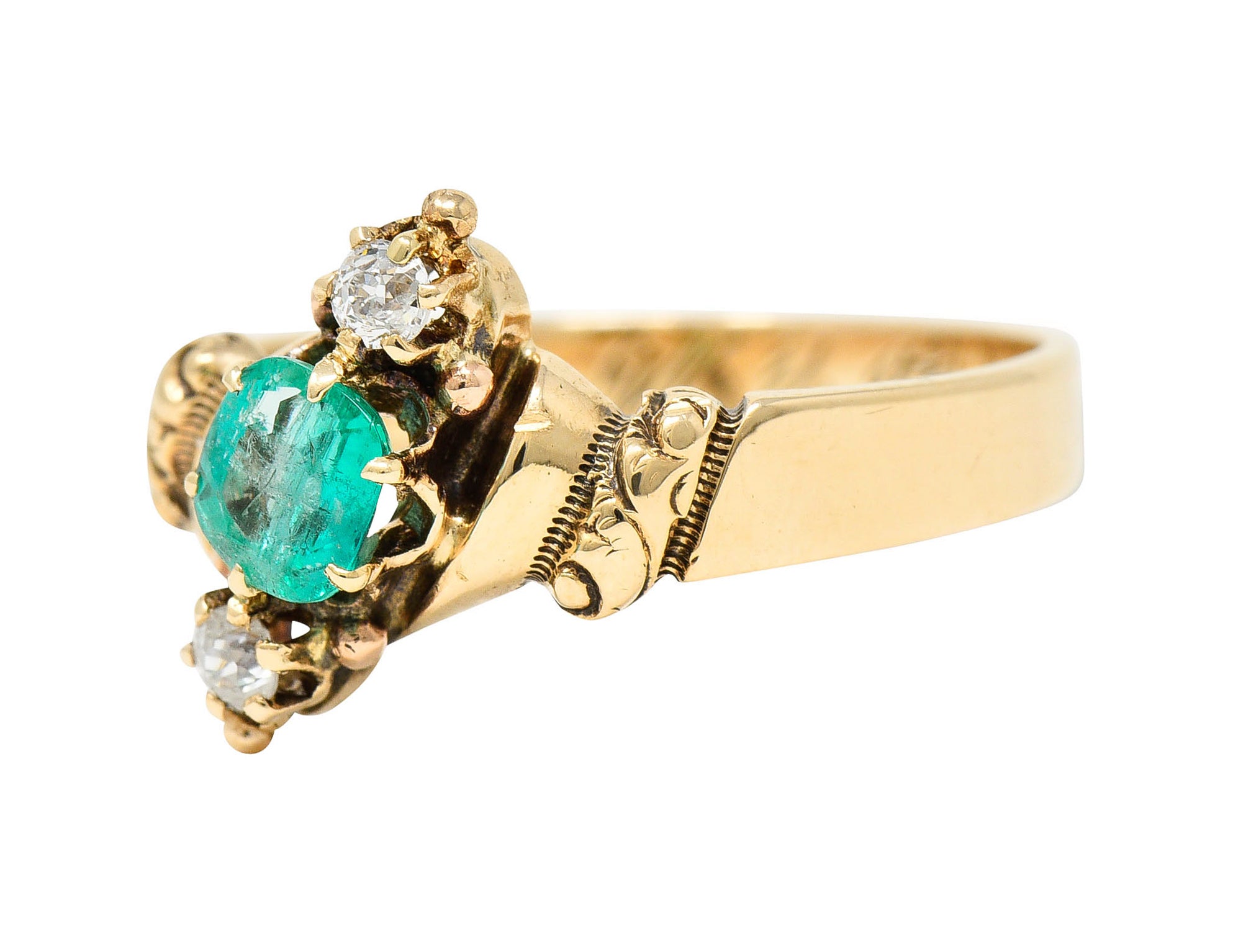 1890's Allsopp Bros. 0.55 CTW Emerald Diamond 14 Karat Gold Three Stone RingRing - Wilson's Estate Jewelry