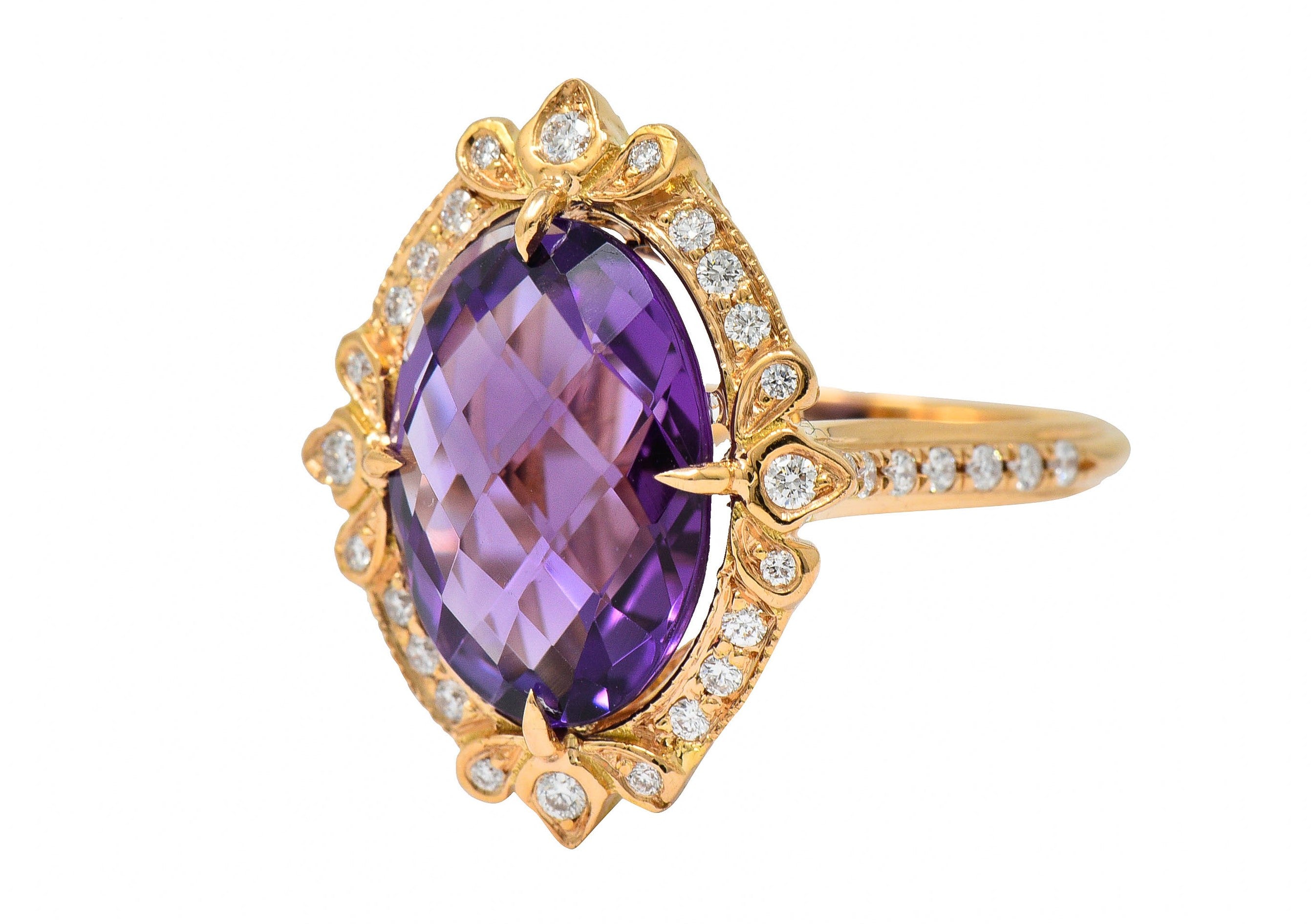 Romantic Amethyst Diamond 18 Karat Rose Gold Cocktail RingRing - Wilson's Estate Jewelry