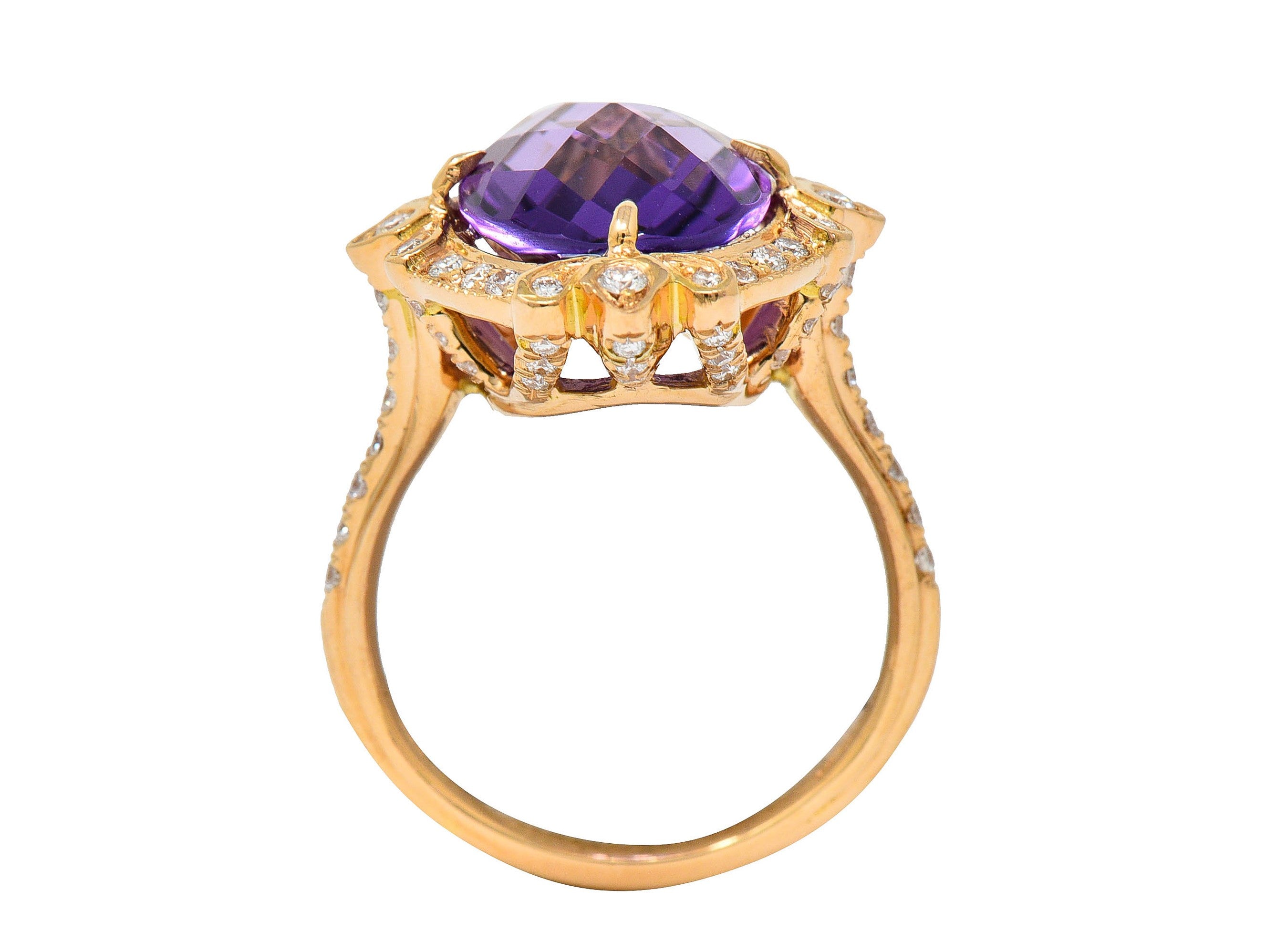 Romantic Amethyst Diamond 18 Karat Rose Gold Cocktail RingRing - Wilson's Estate Jewelry