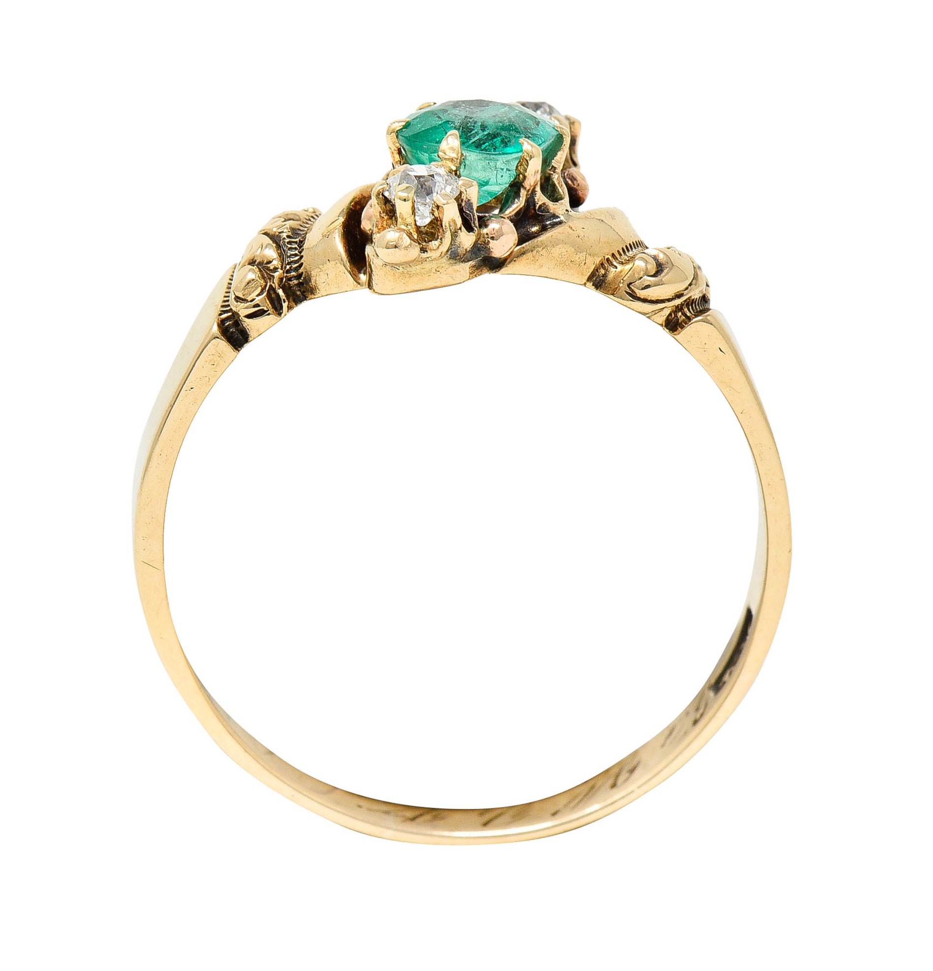 1890's Allsopp Bros. 0.55 CTW Emerald Diamond 14 Karat Gold Three Stone RingRing - Wilson's Estate Jewelry