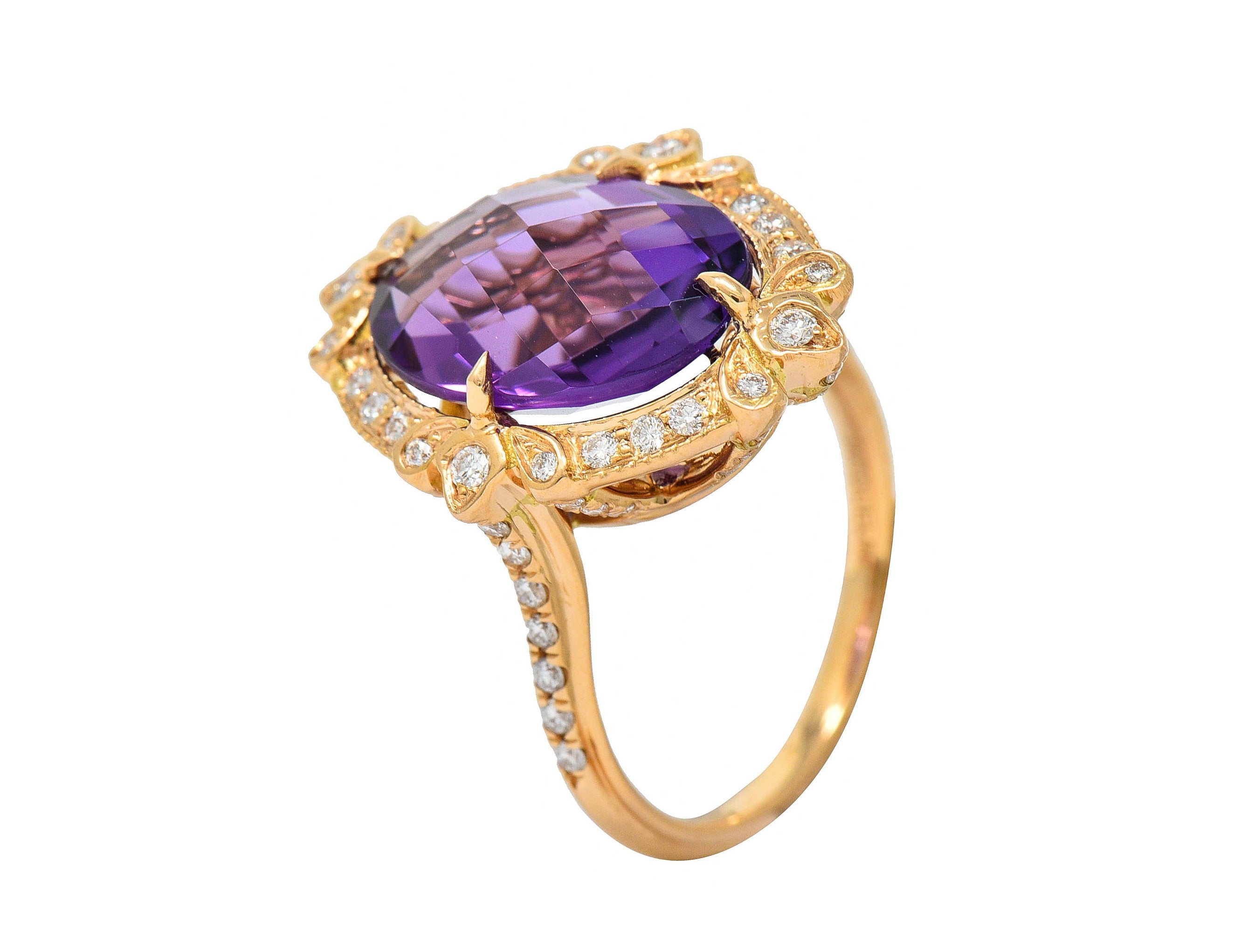 Romantic Amethyst Diamond 18 Karat Rose Gold Cocktail RingRing - Wilson's Estate Jewelry