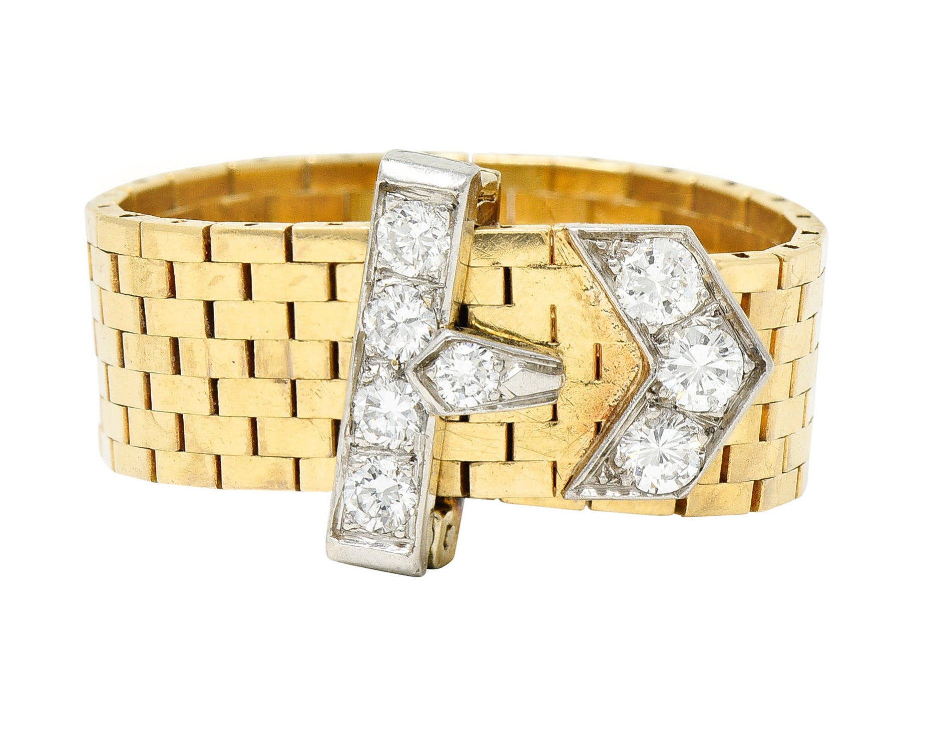 Cartier Diamond 14 Karat Two-Tone Gold Buckle RingRing - Wilson's Estate Jewelry