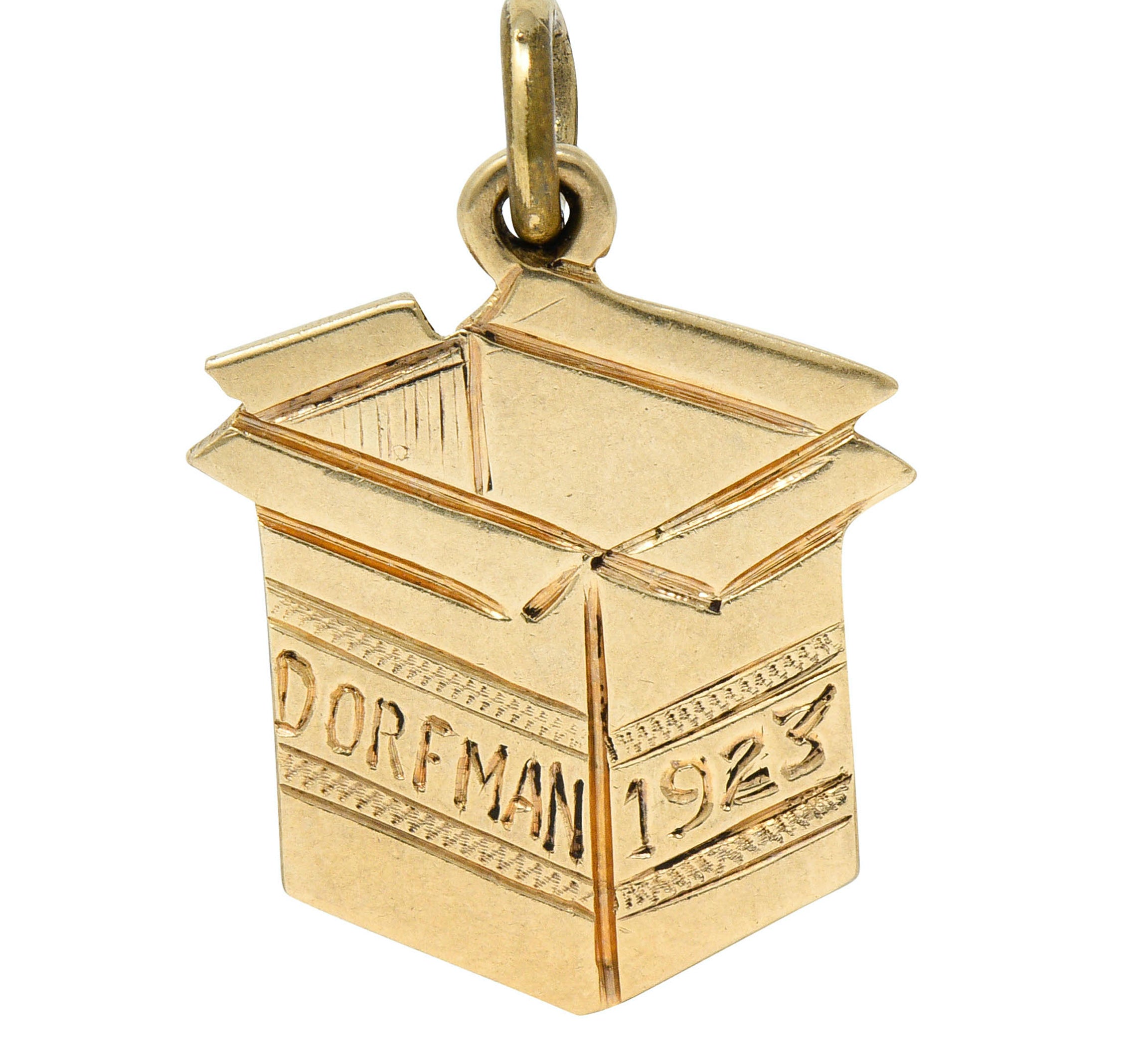 1923 Early Art Deco 14 Karat Gold Dorfman Box Charmcharm - Wilson's Estate Jewelry