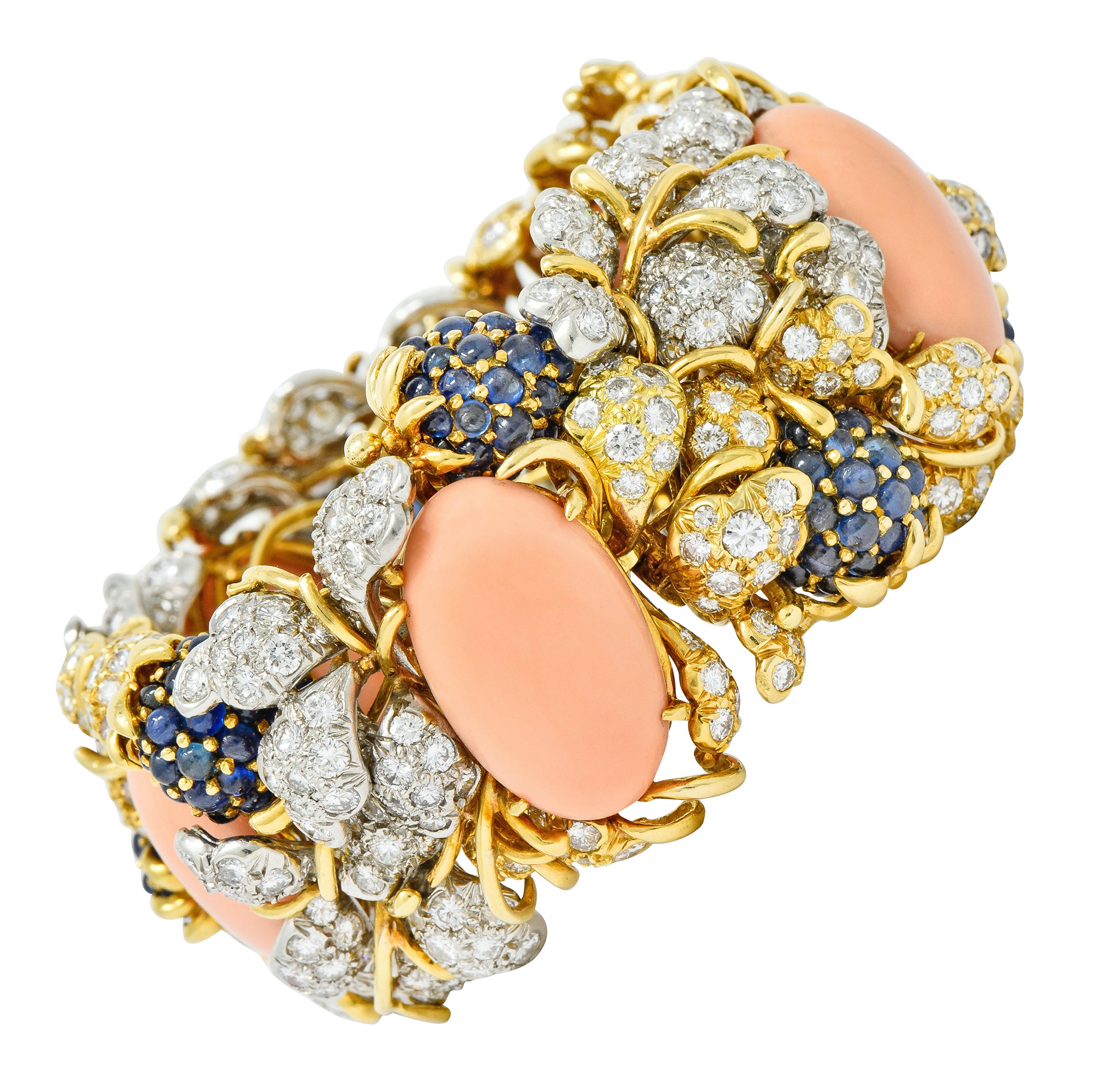 Tiffany & Co. Donald Claflin Diamond Sapphire Coral Platinum 18 Karat Gold Sumptuous Berry Bracelet - Wilson's Estate Jewelry