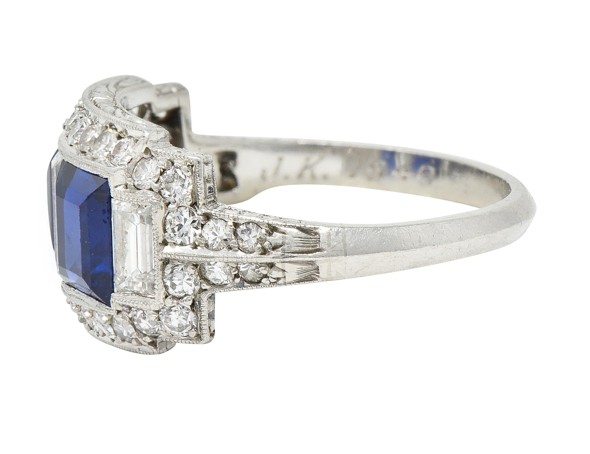 J.E. Caldwell 1949 2.76 CTW No Heat Sapphire Diamond Platinum Band Ring GIA