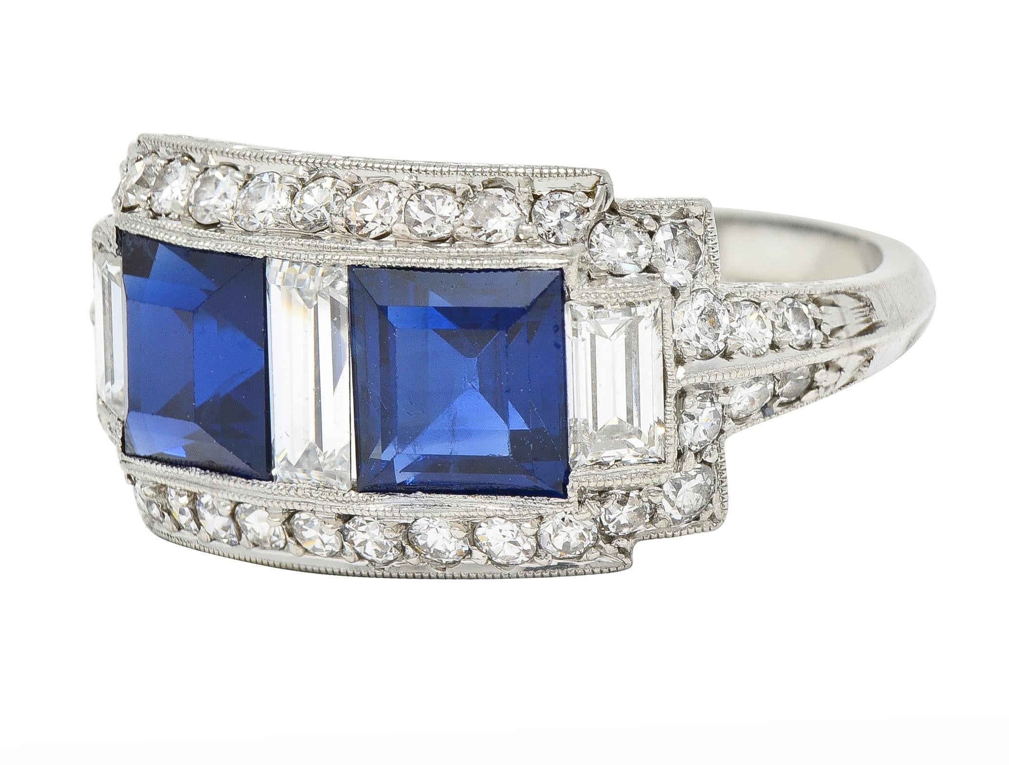 J.E. Caldwell 1949 2.76 CTW No Heat Sapphire Diamond Platinum Band Ring GIA