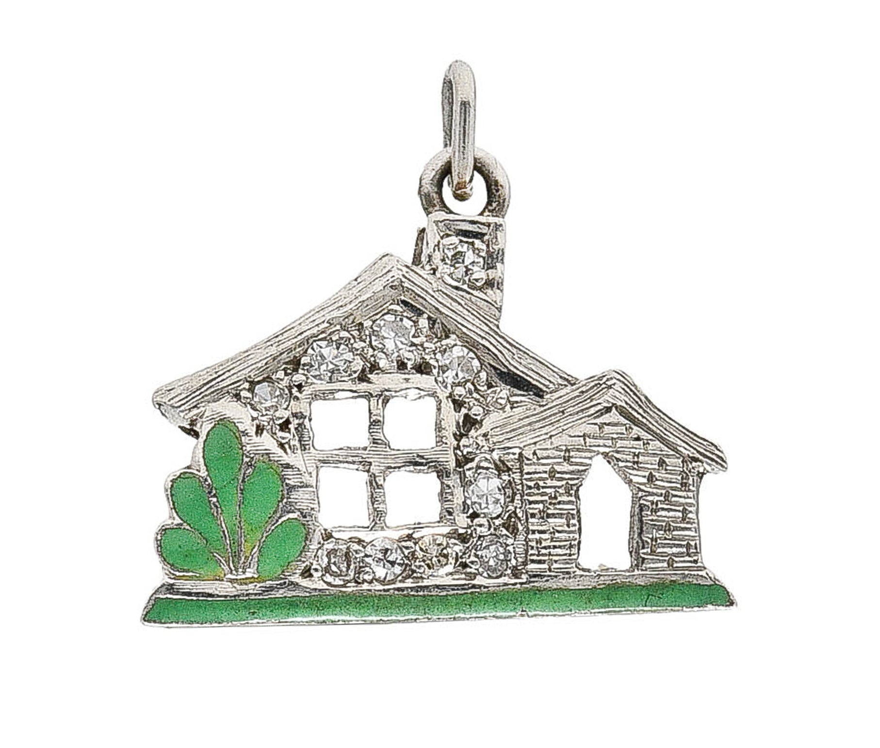 Art Deco Diamond Enamel Platinum Cottage House Vintage 1930's Charm Wilson's Estate Jewelry