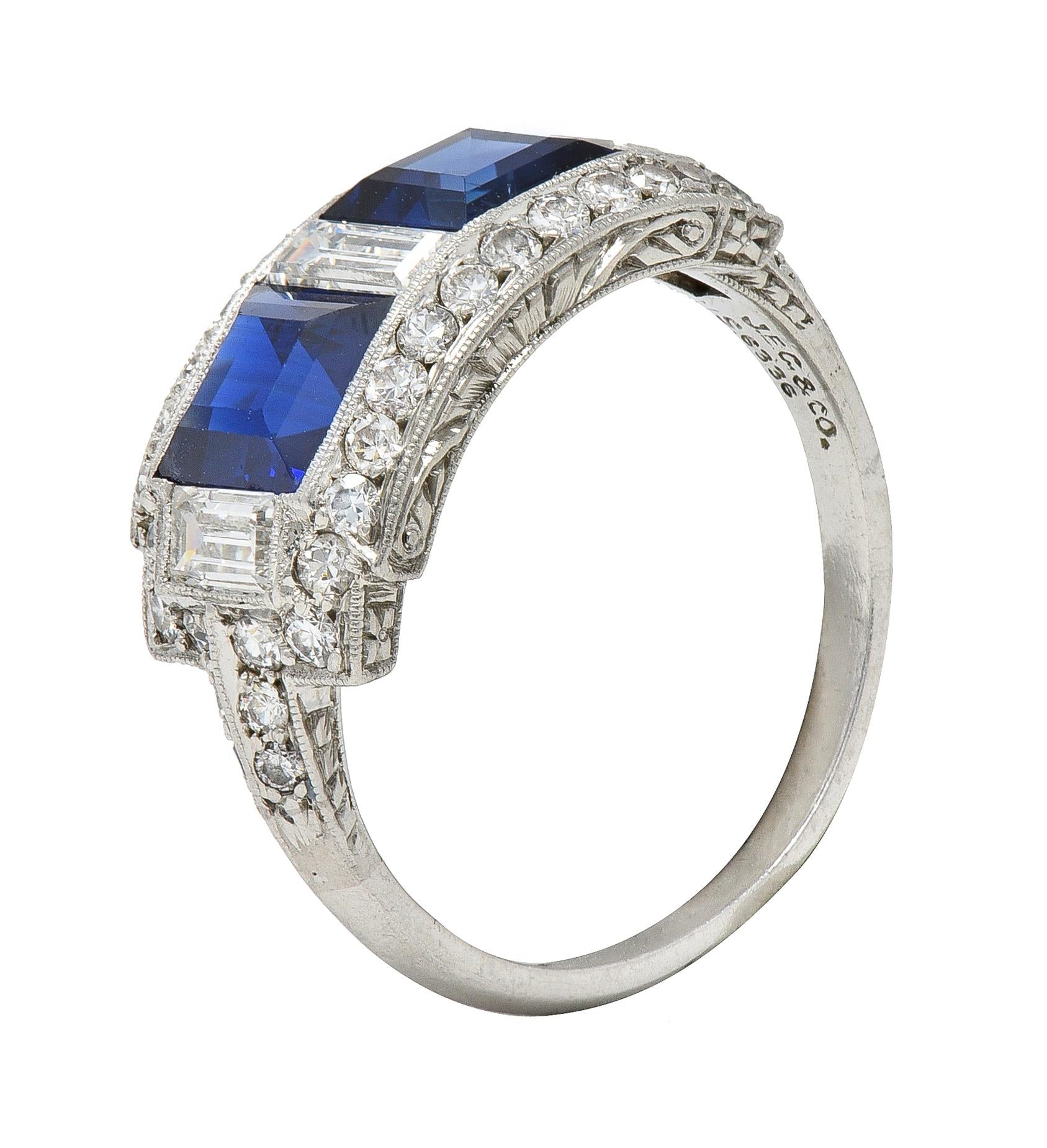 J.E. Caldwell 1949 2.76 CTW No Heat Sapphire Diamond Platinum Band Ring GIA