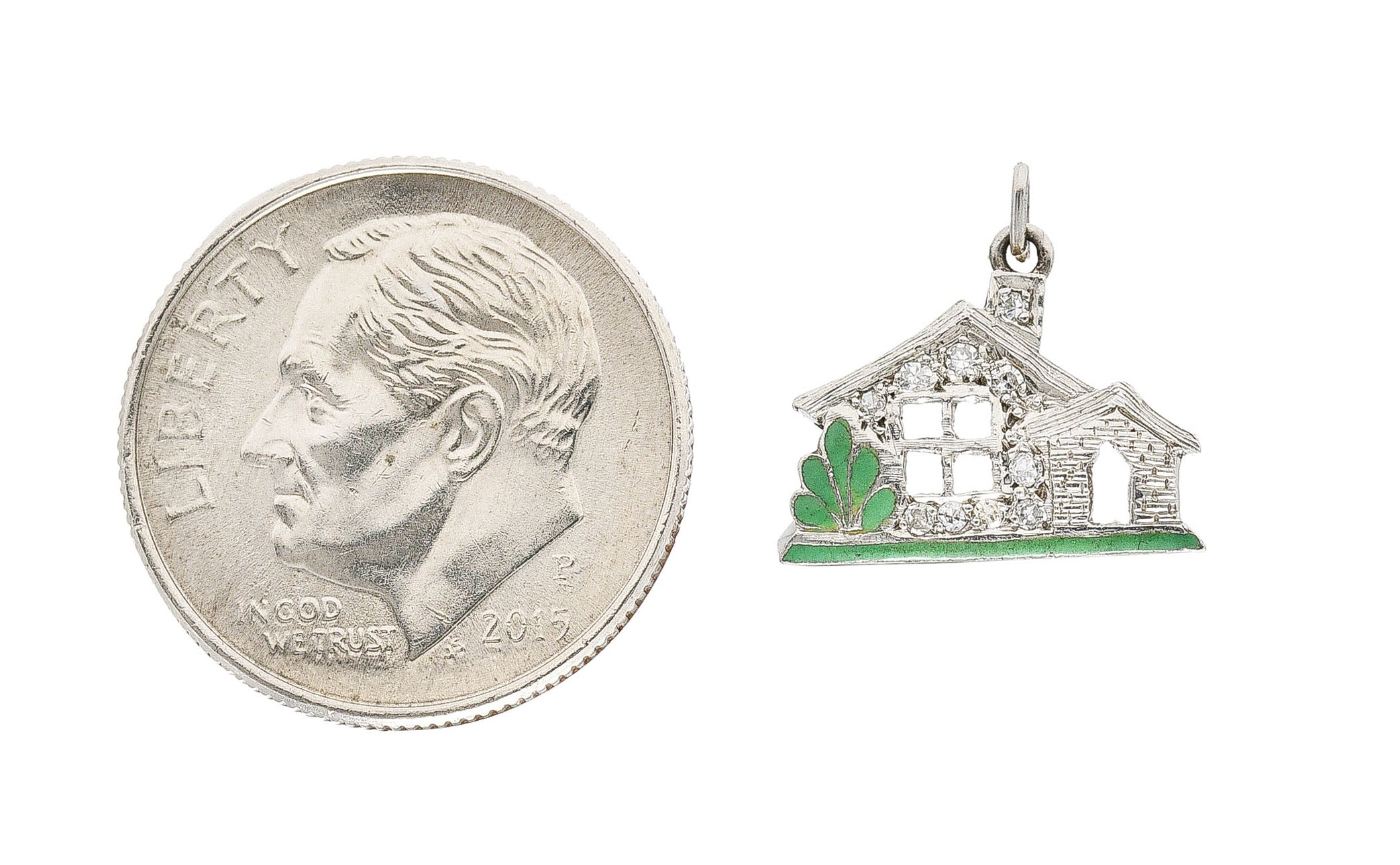 Art Deco Diamond Enamel Platinum Cottage House Vintage 1930's Charm Wilson's Estate Jewelry