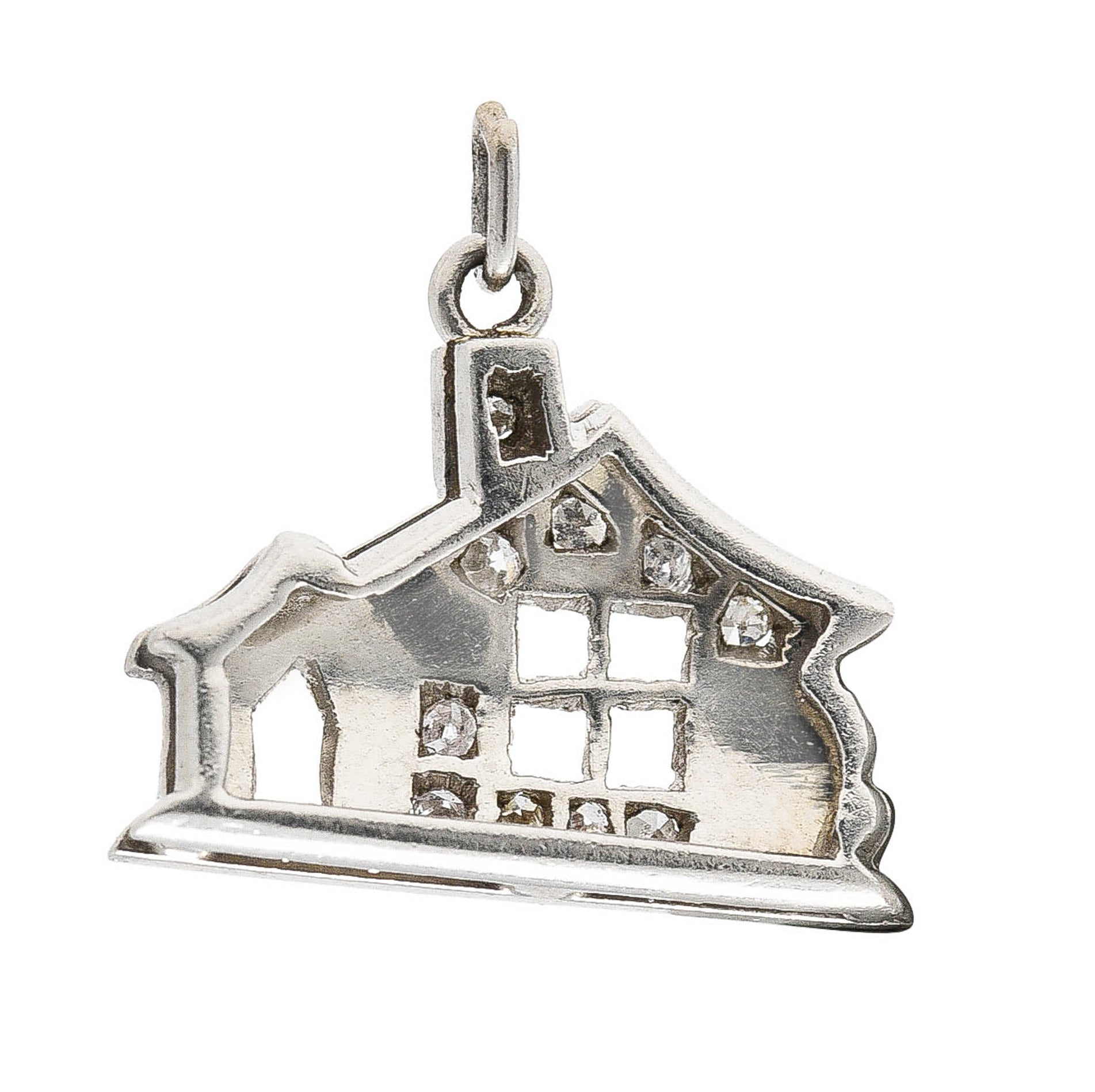 Art Deco Diamond Enamel Platinum Cottage House Vintage 1930's Charm Wilson's Estate Jewelry