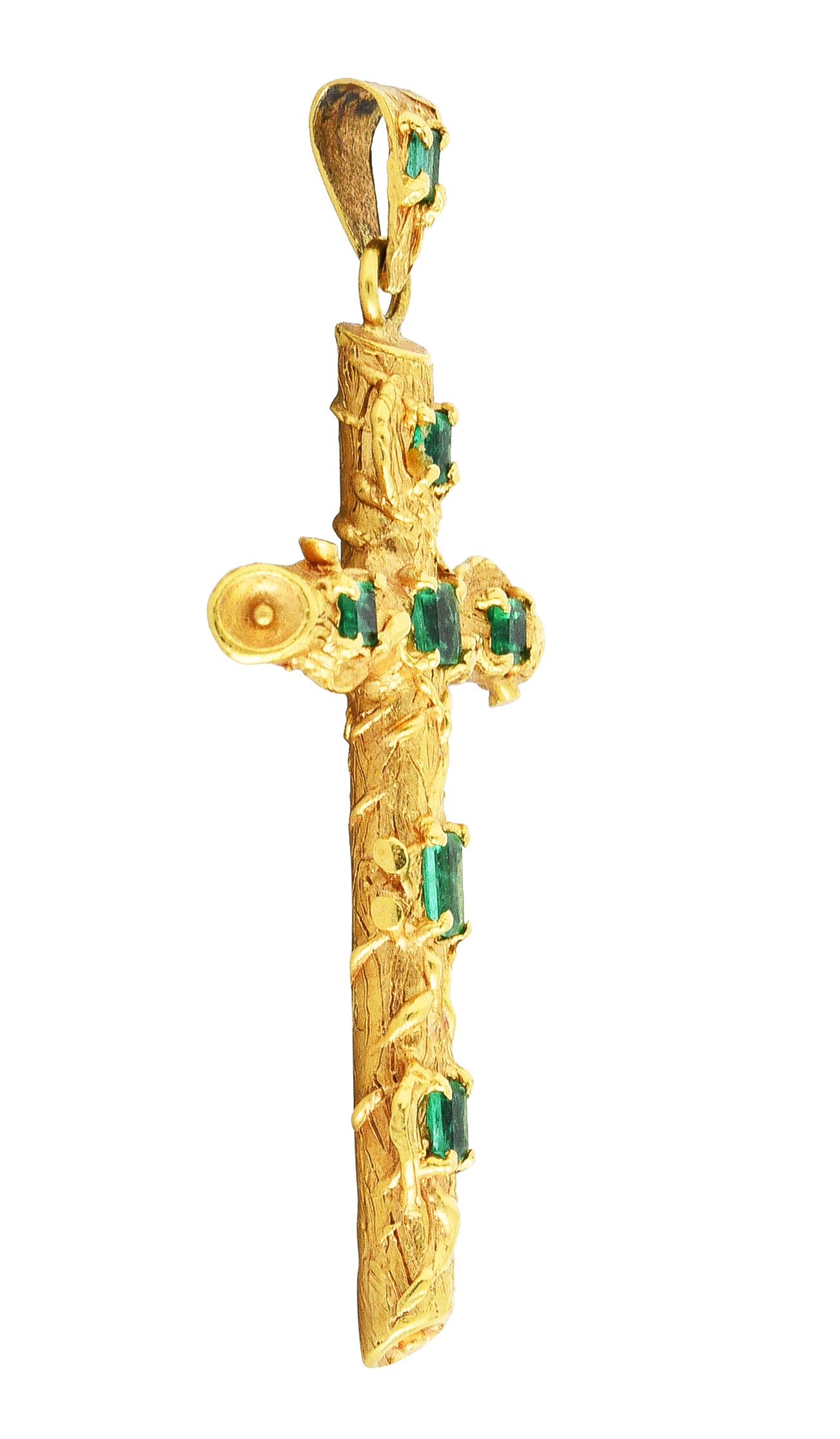 Antique Arts & Crafts 0.75 CTW Emerald 18 Karat Gold Cross PendantNecklace - Wilson's Estate Jewelry