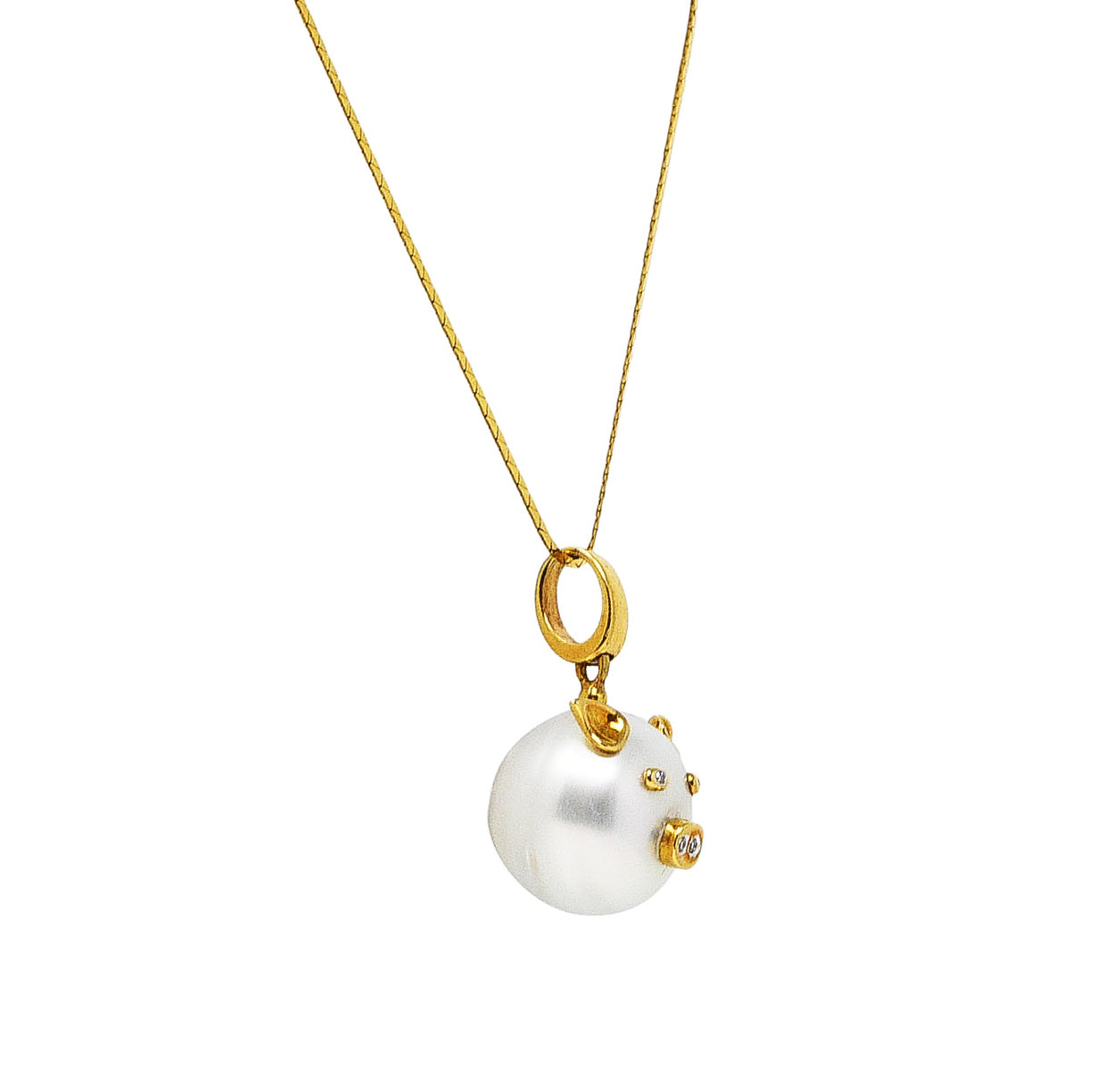 South Sea Pearl Diamond 18 Karat Yellow Gold Pig Pendant NecklaceNecklace - Wilson's Estate Jewelry