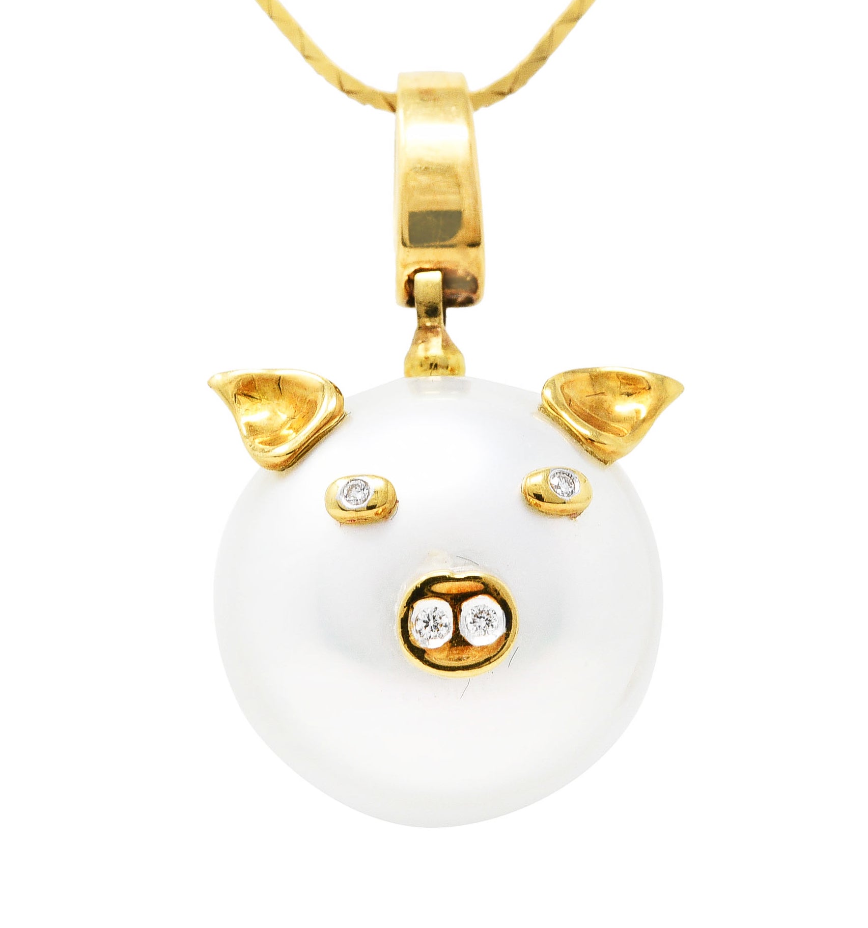 South Sea Pearl Diamond 18 Karat Yellow Gold Pig Pendant NecklaceNecklace - Wilson's Estate Jewelry