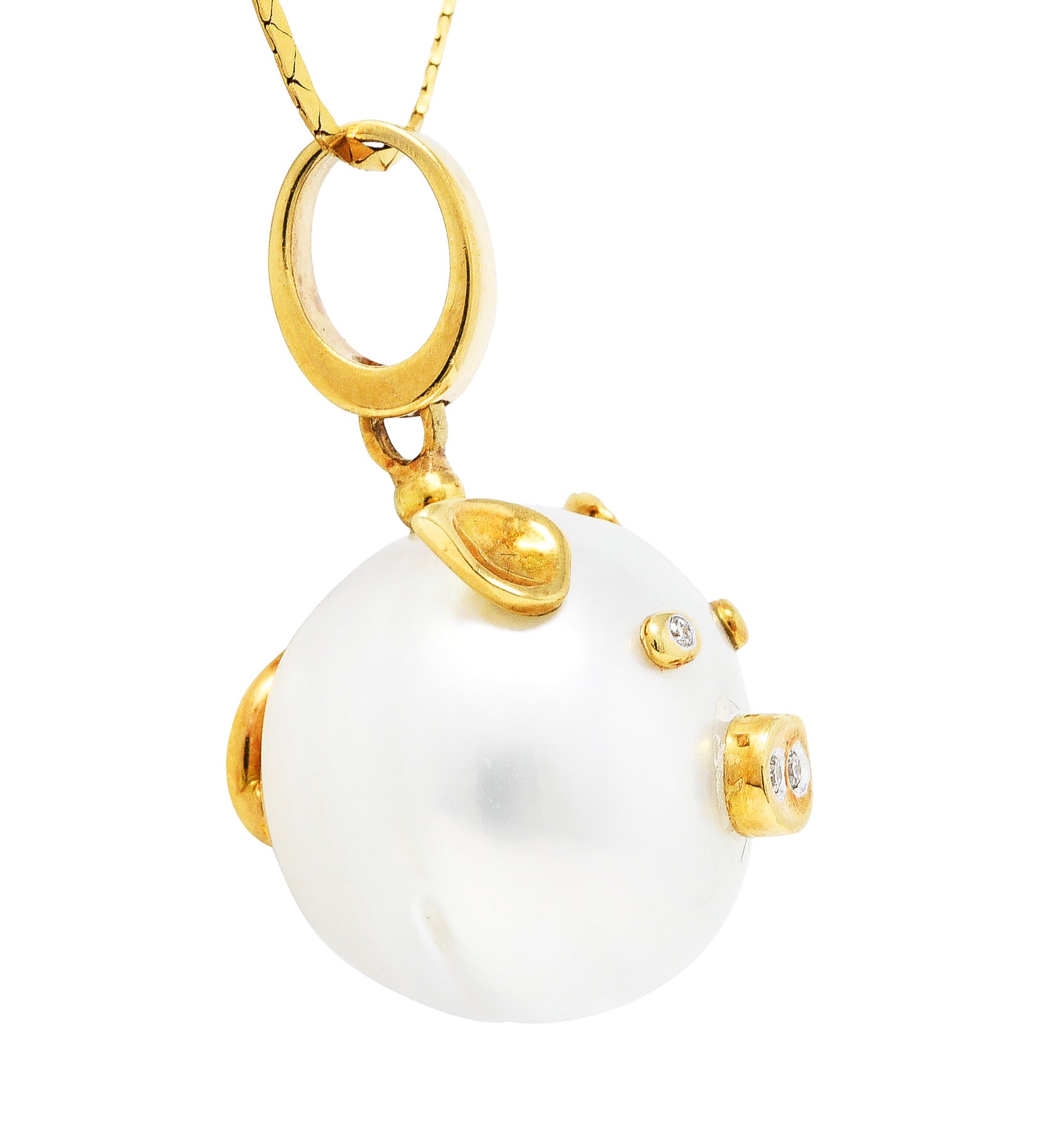 South Sea Pearl Diamond 18 Karat Yellow Gold Pig Pendant NecklaceNecklace - Wilson's Estate Jewelry