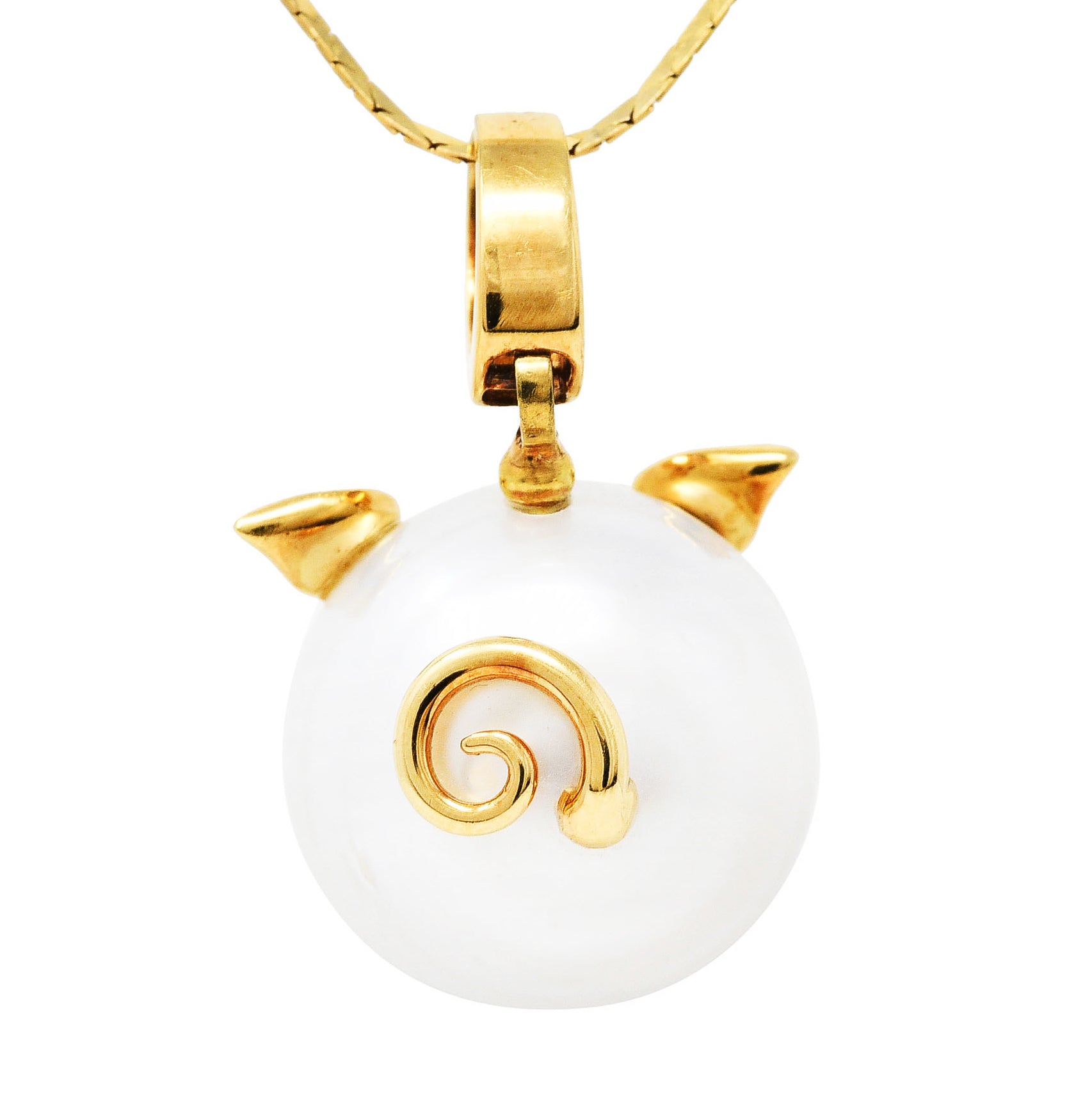 South Sea Pearl Diamond 18 Karat Yellow Gold Pig Pendant NecklaceNecklace - Wilson's Estate Jewelry