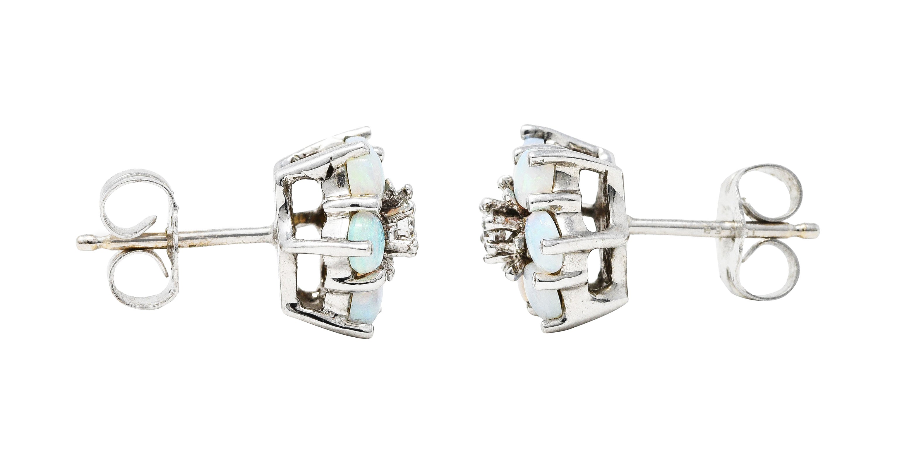 Cluster Diamond Opal 14 Karat White Gold Flower Stud EarringsEarrings - Wilson's Estate Jewelry