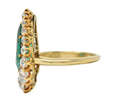 Late Victorian 5.34 CTW Pear Colombian Emerald Diamond 18 Karat Gold Ring AGL