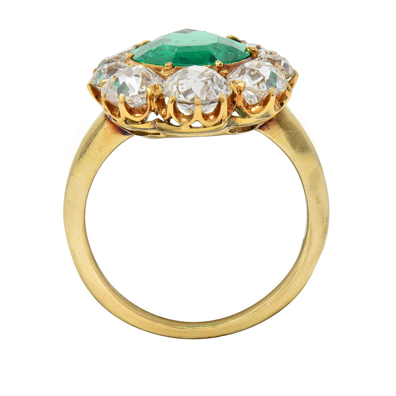 Late Victorian 5.34 CTW Pear Colombian Emerald Diamond 18 Karat Gold Ring AGL