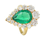 Late Victorian 5.34 CTW Pear Colombian Emerald Diamond 18 Karat Gold Ring AGL