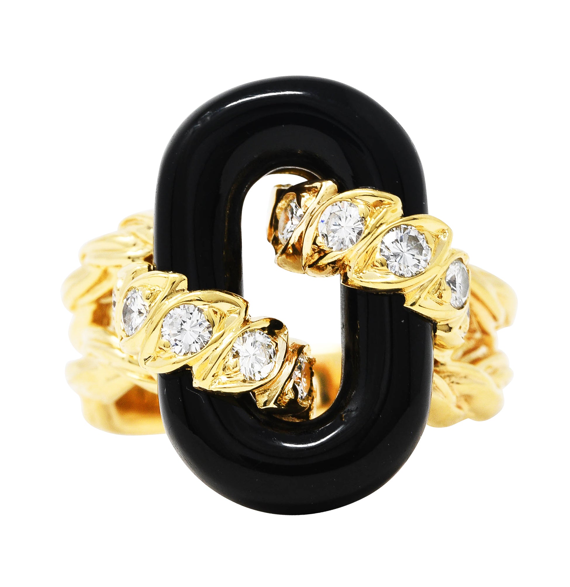 Van Cleef & Arpels Onyx Diamond 18 Karat Gold Linkage RingRing - Wilson's Estate Jewelry