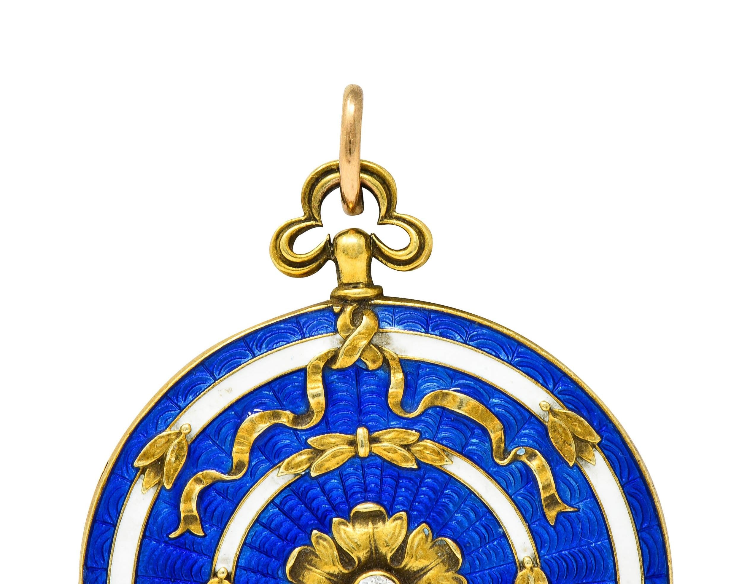 Henry Blank & Co. Belle Époque Diamond Guilloche Enamel 14 Karat Gold Locket