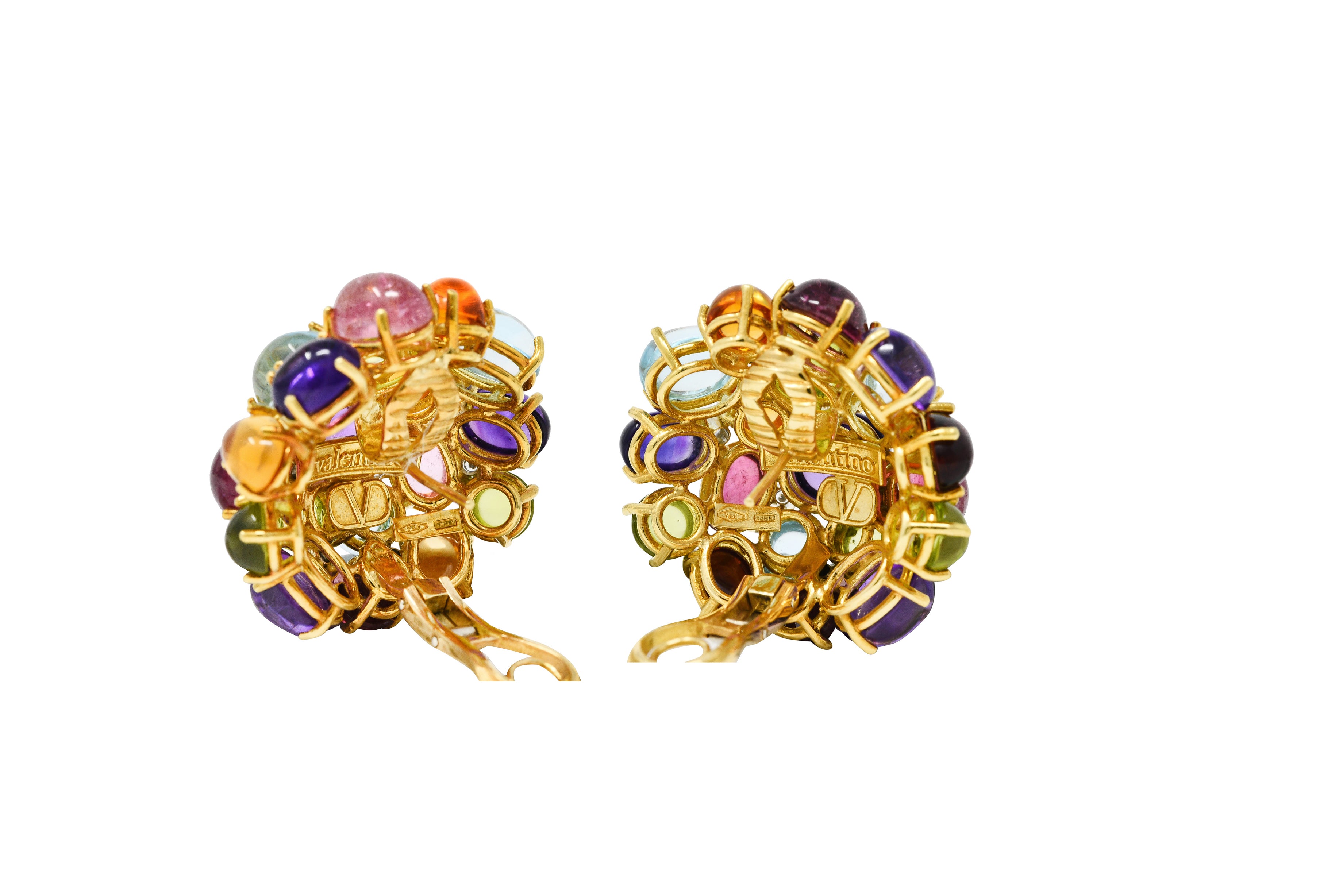 Valentino Amethyst Citrine Peridot Tourmaline 18 Karat Two-Tone Gold Vintage Cabochon Cluster Earrings Wilson's Estate Jewelry