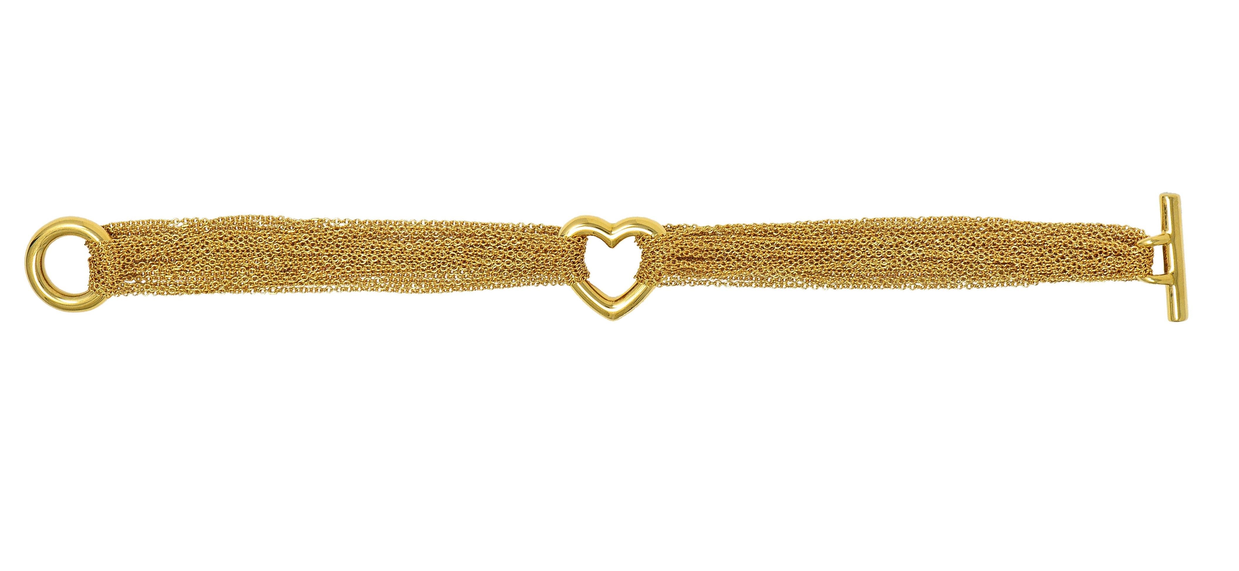 Tiffany & Co. 1990 18 Karat Yellow Gold Heart Mesh Vintage Toggle Bracelet