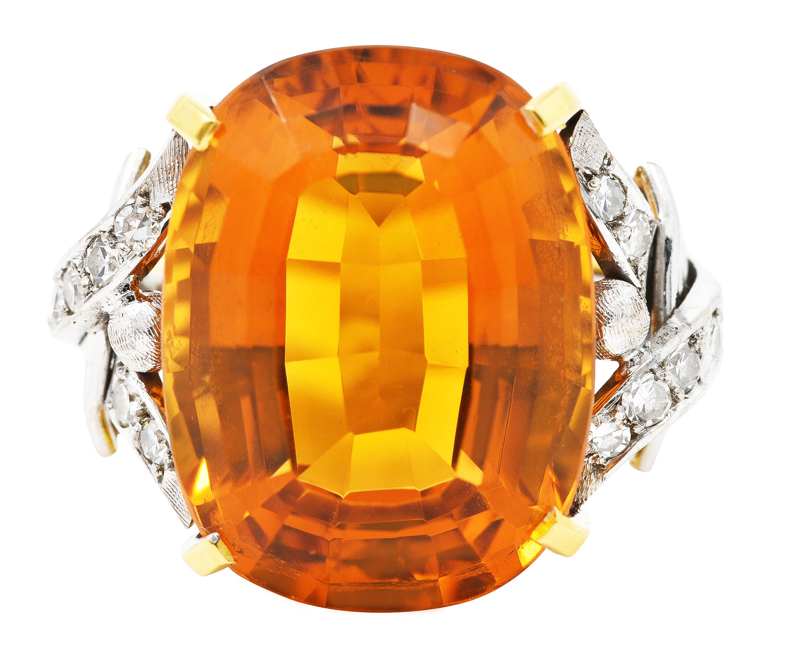 Vintage Citrine Diamond 18 Karat Yellow Gold Platinum Gemstone Ring Wilson's Estate Jewelry