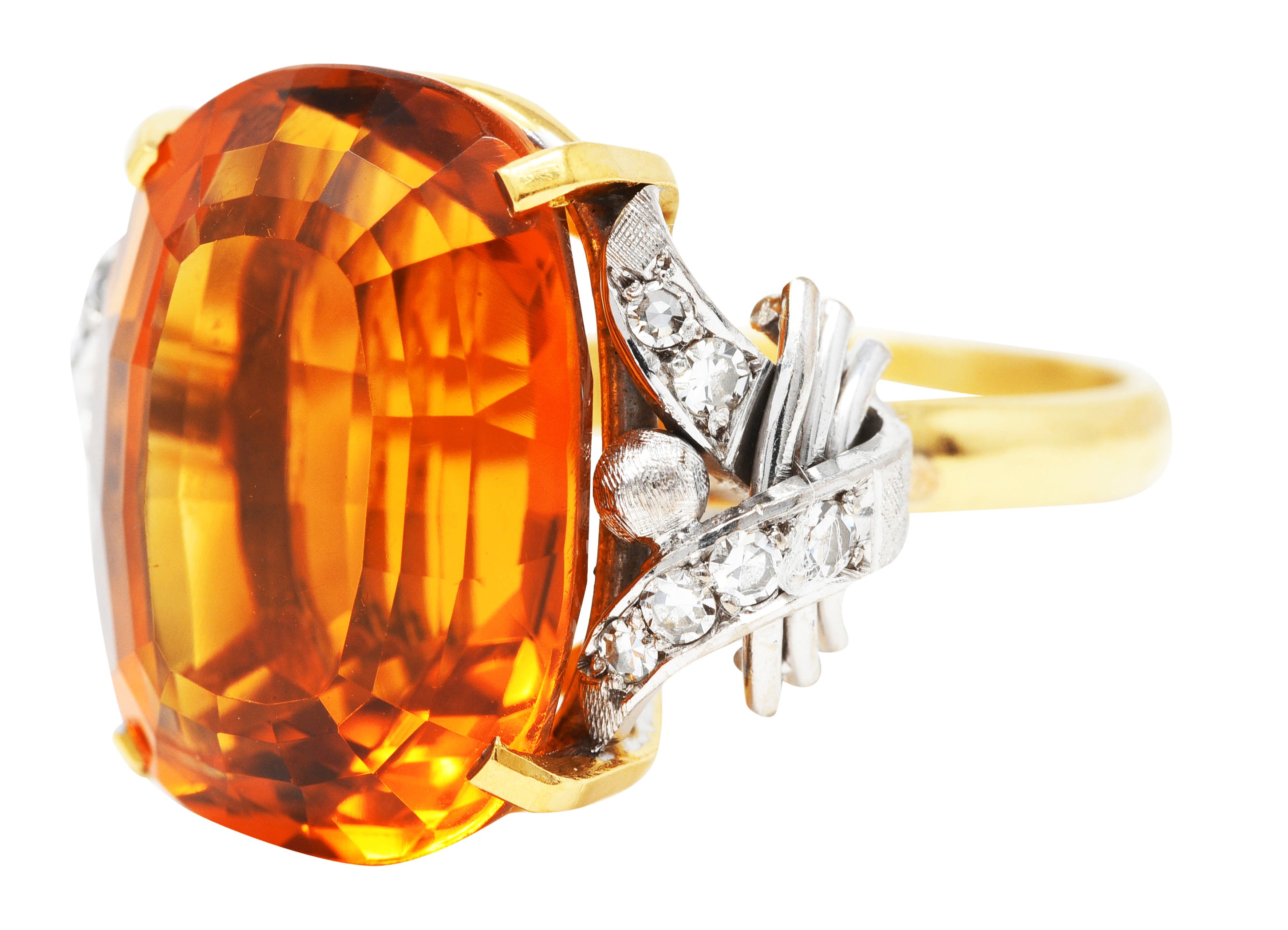 Vintage Citrine Diamond 18 Karat Yellow Gold Platinum Gemstone Ring Wilson's Estate Jewelry