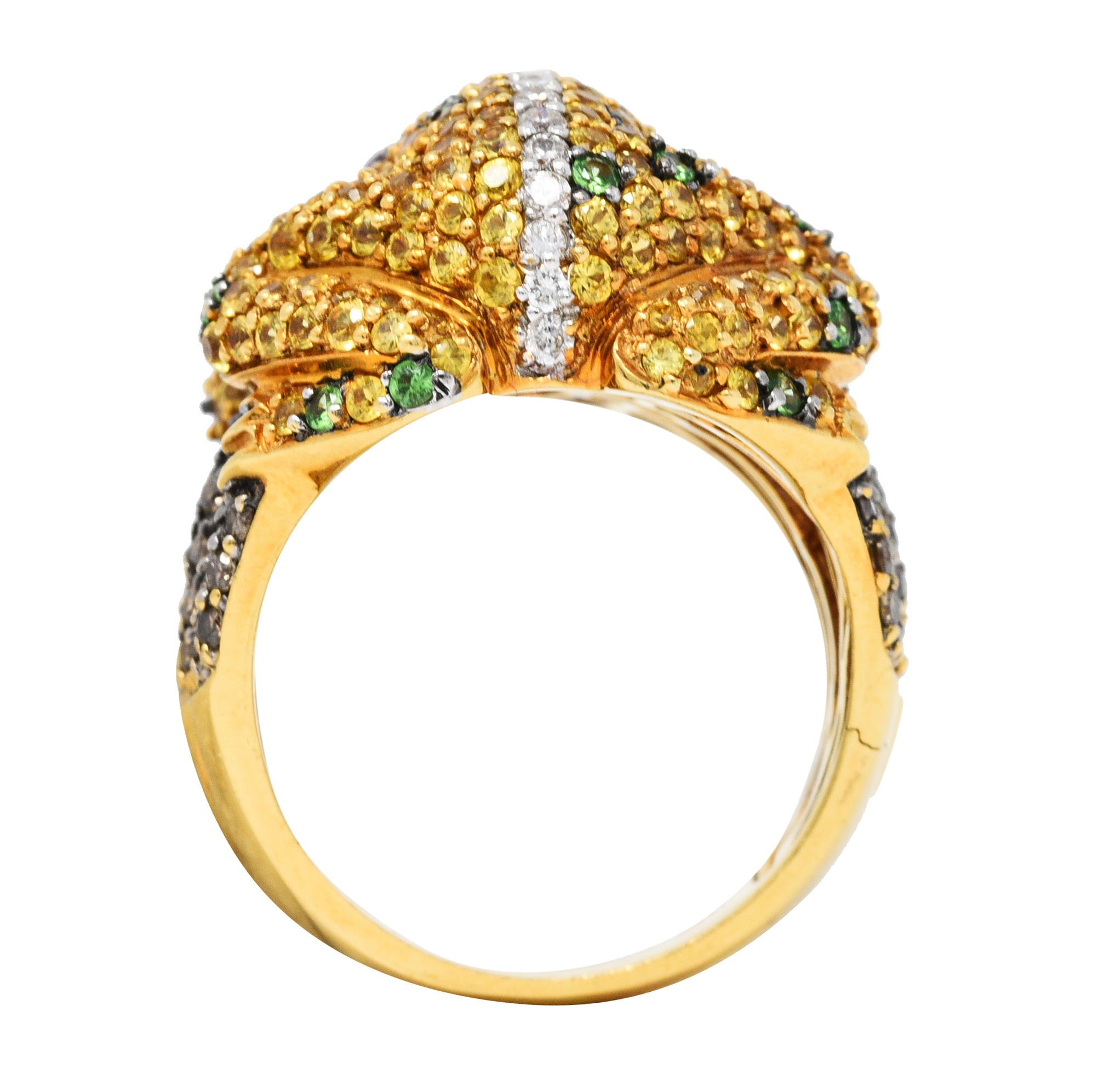 Contemporary 5.54 CTW Diamond Sapphire Tsavorite Ruby 18 Karat Gold Frog RingRing - Wilson's Estate Jewelry